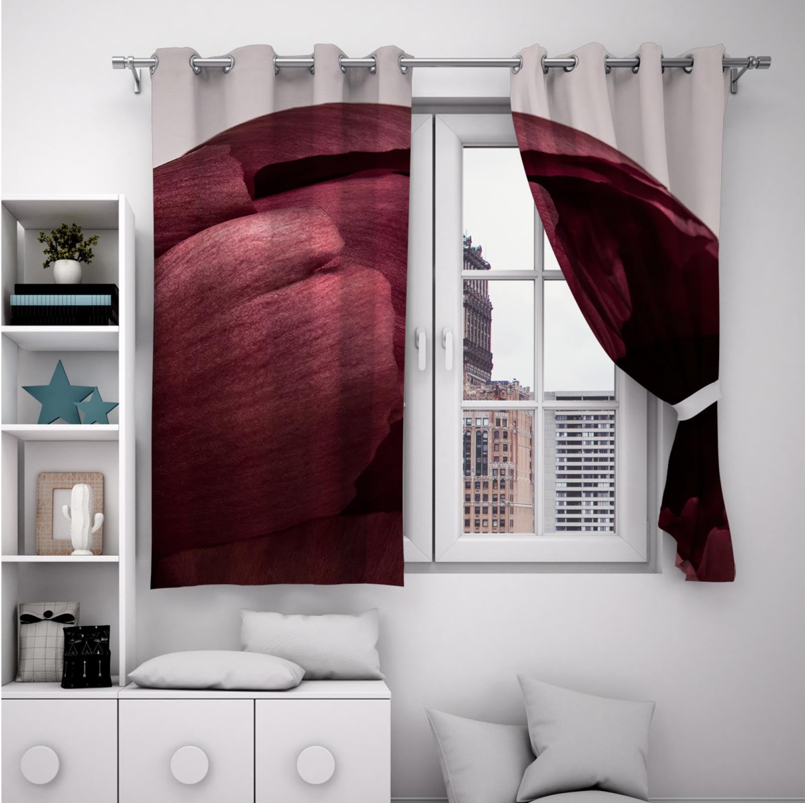 Rote Blumen-Fenstervorhänge Tulpenblumenmuster Druck-Verdunkelungsvorhänge für Schlafzimmer Wohnzimmer Kinderzimmer schalldämmende Vorhänge 2 Paneele 2xW132xL160cm