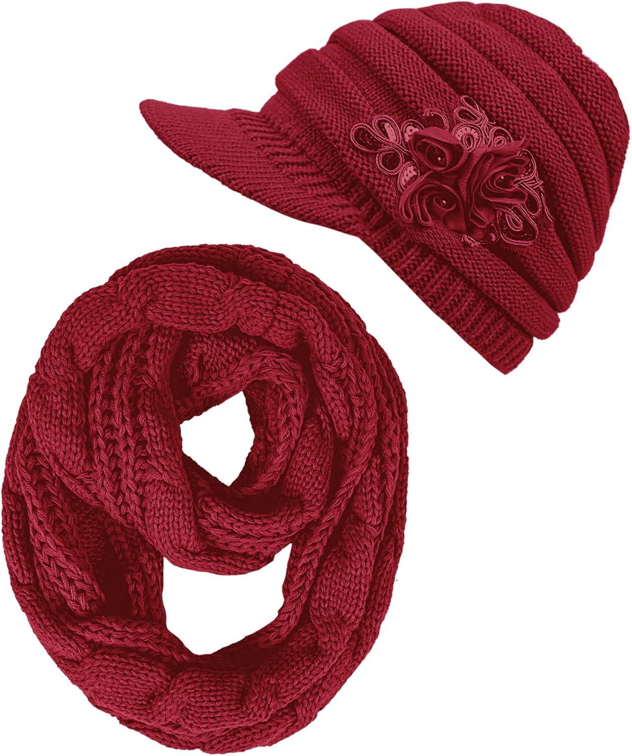 Womens Beanie Hat Scarf Set Winter Warm Thick Knit Slouchy Skull Cap Infinity Scarf for Women,Black at  Women’s Clothing store