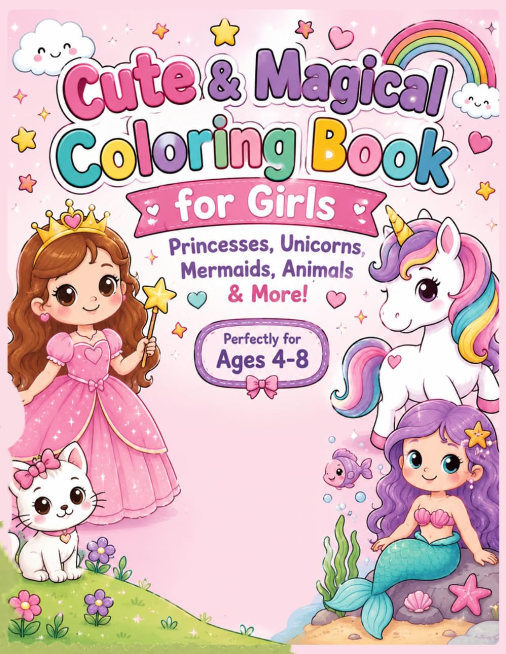 Cute & Magical Coloring Book for Girls: Princesses, Unicorns, Mermaids, Animals & More!