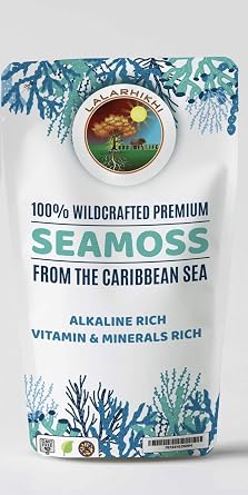 Wildcrafted Raw Sea Moss, Thick Organic Raw Seamoss with Over 90 Minerals and Vitamins, Non-GMO and Vegan, Organic Superfood for Immune System Support, Weight Loss, Healthy Skin, 16oz