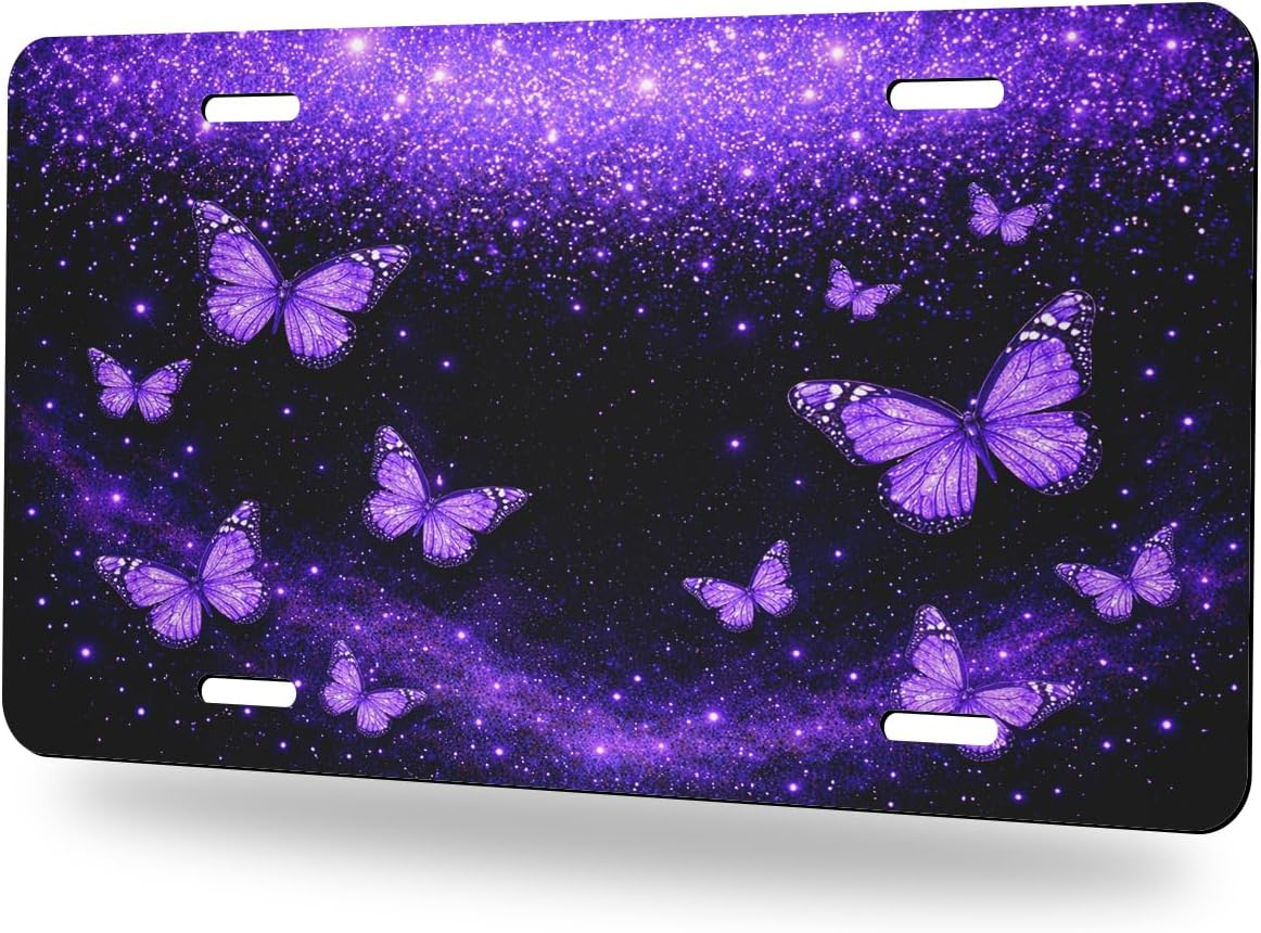 Blessed Front License Plate Golden Butterfly Rose Car Decorative License Plates Aluminum Metal Decor Accessory Novelty Vanity Tag Cover with 4 Holes for Men Women 6" X 12"