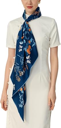 OSCAR ROSSA 35"x35" Large Square Printed 100% Mulberry Silk Charmeuse Scarf with Hand-Rolled Edges