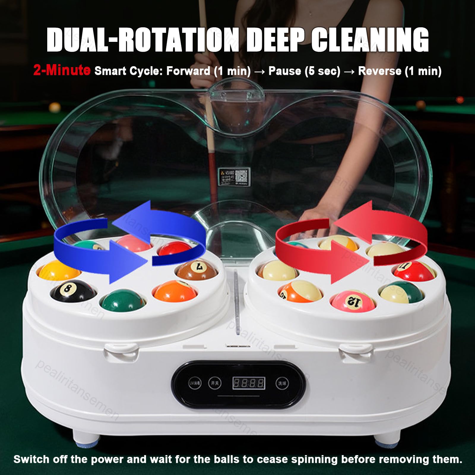 Upgraded Billard Ball Cleaner - Dual Motor & Dual Rotierende Scheiben - Professioneller Pool Ball Polierer mit Touch Control, 2 Minuten Schnelle Reinigung, für Club/Pool Hall/Gym