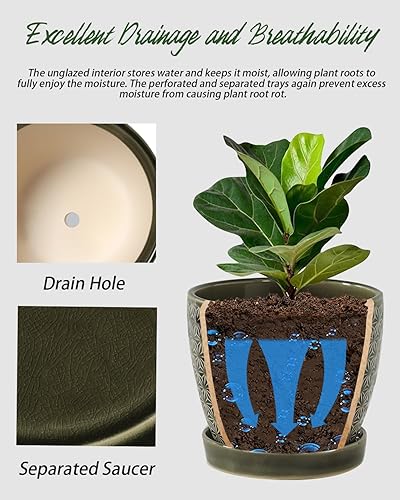 Miniatura 2 de Ceramic Plant Pots, 6.55.5 Inch Pots for Indoor Plants, Planters with Drainage Hole and Saucer, Flower Pots for Snake Plants and Cactus,