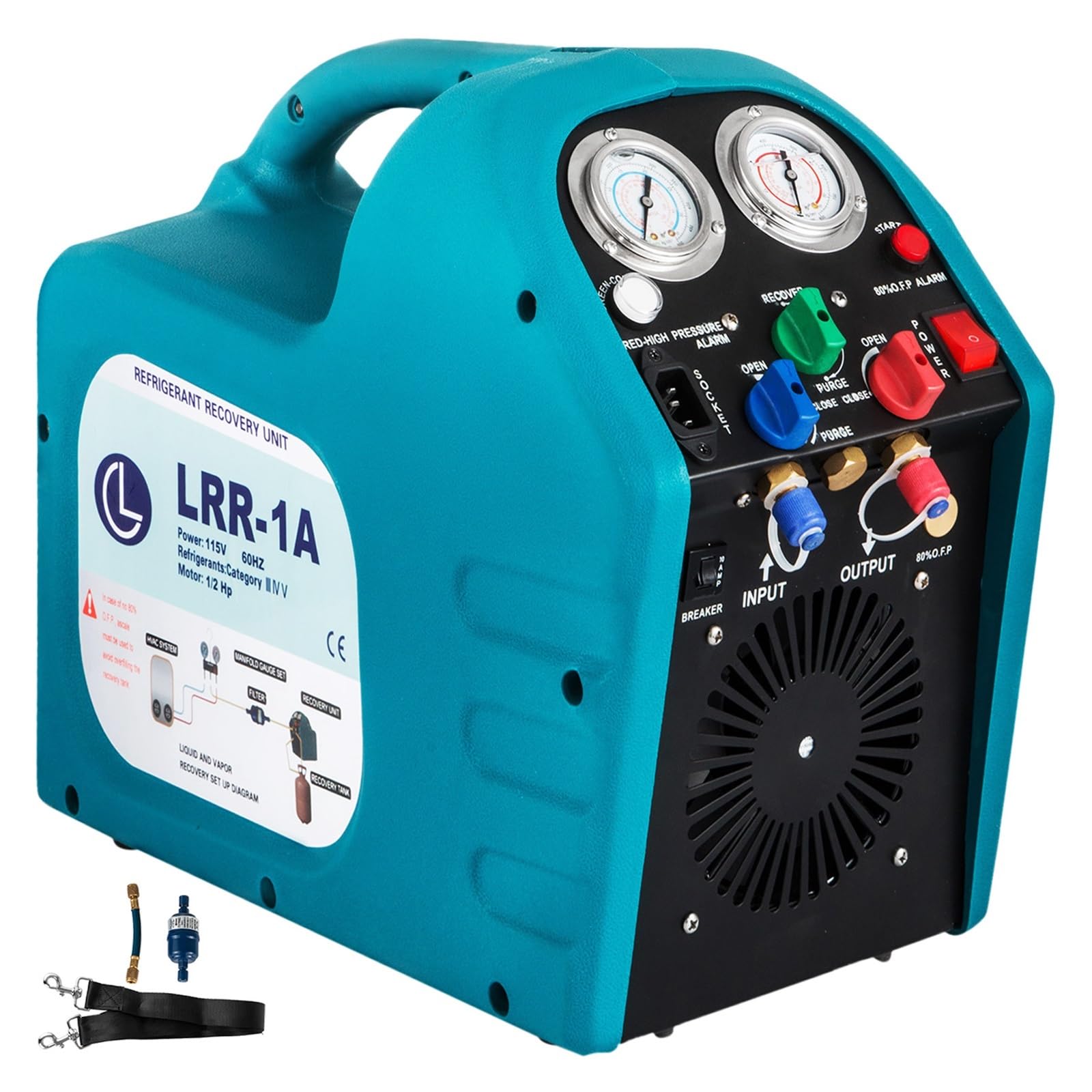 Máquina de recuperación de refrigerante HVAC Compresor de aire acondicionado portátil con accesorio de tubería 1/2 Herramientas de jardín(Lago Blue)