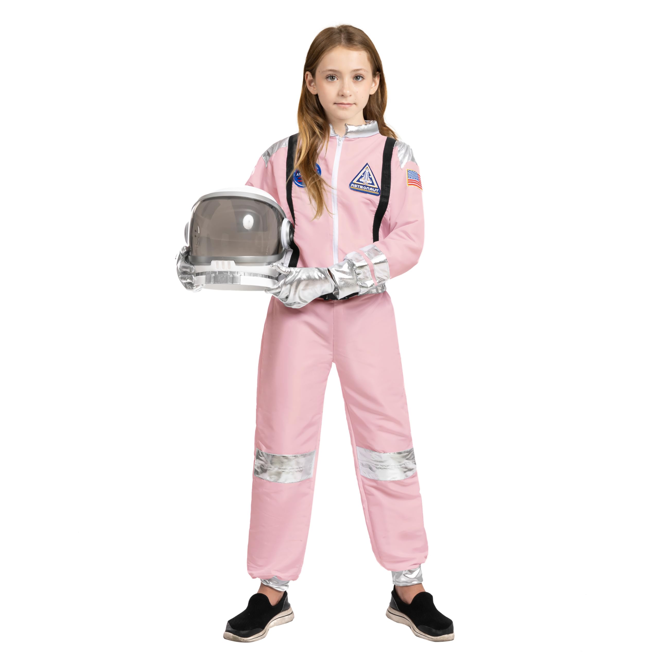 Spooktacular Creations Halloween Bambino Unisex Argento Strisce Costume da Astronauta, Tuta da Pilota con Casco, 3T-L(3-12 anni).