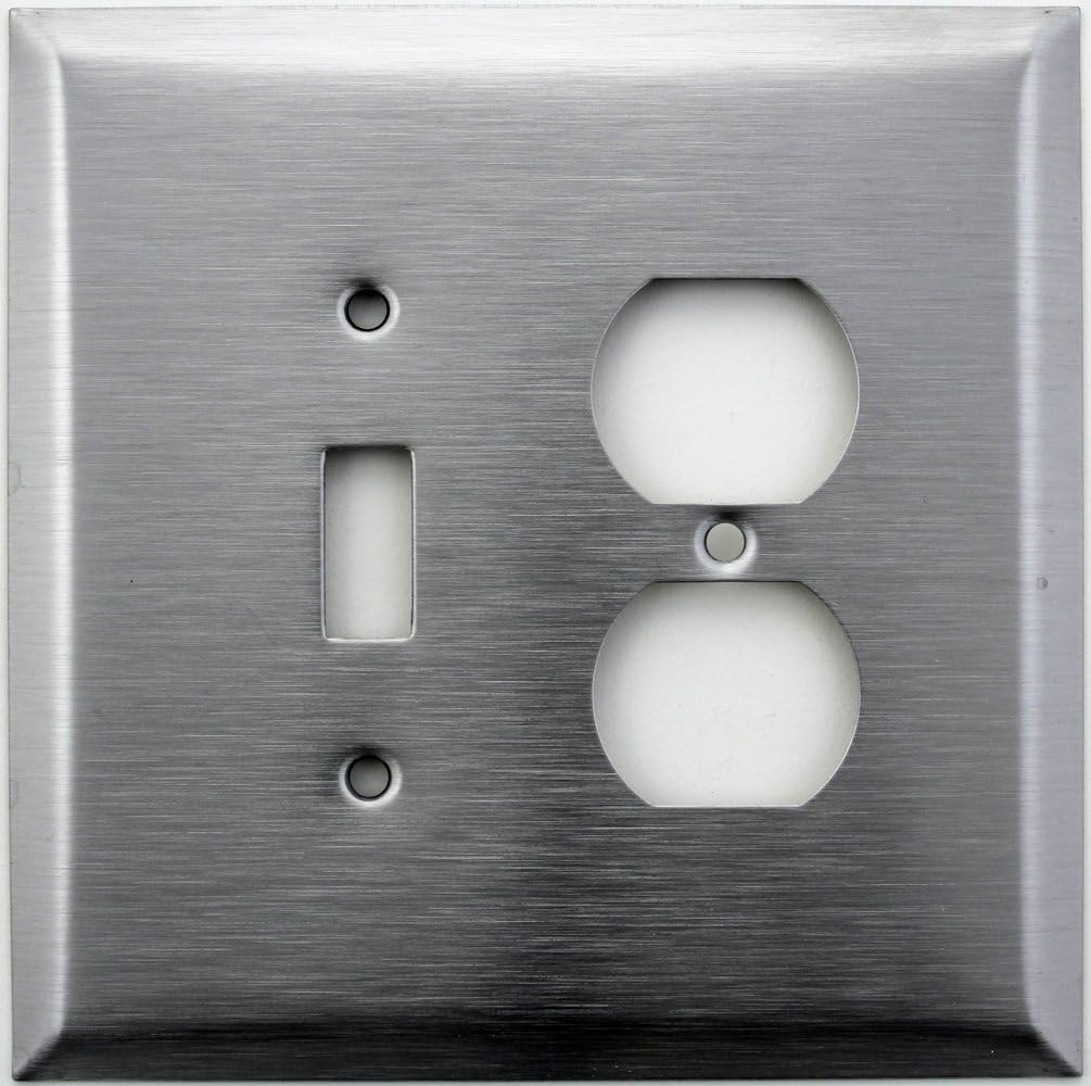 Over Sized Jumbo Satin Stainless Steel 2 Gang Wall Plate - 1 Toggle 1 Duplex Outlet