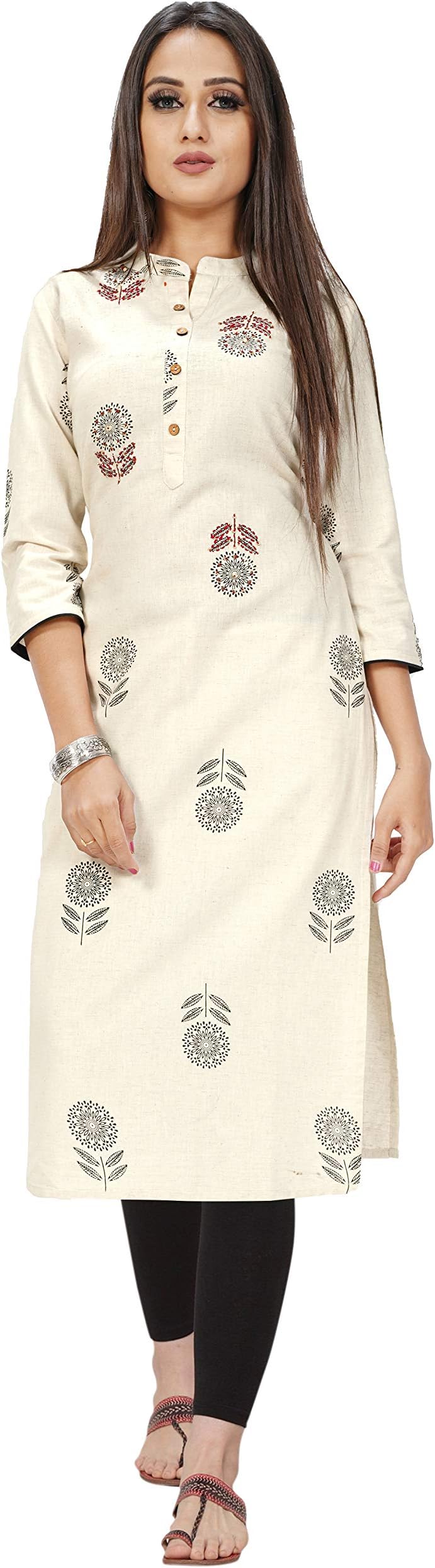 Rajnandini Women's Beige Khadi Cotton Jaipuri Printed Kurti (JOPLJPR10-P)