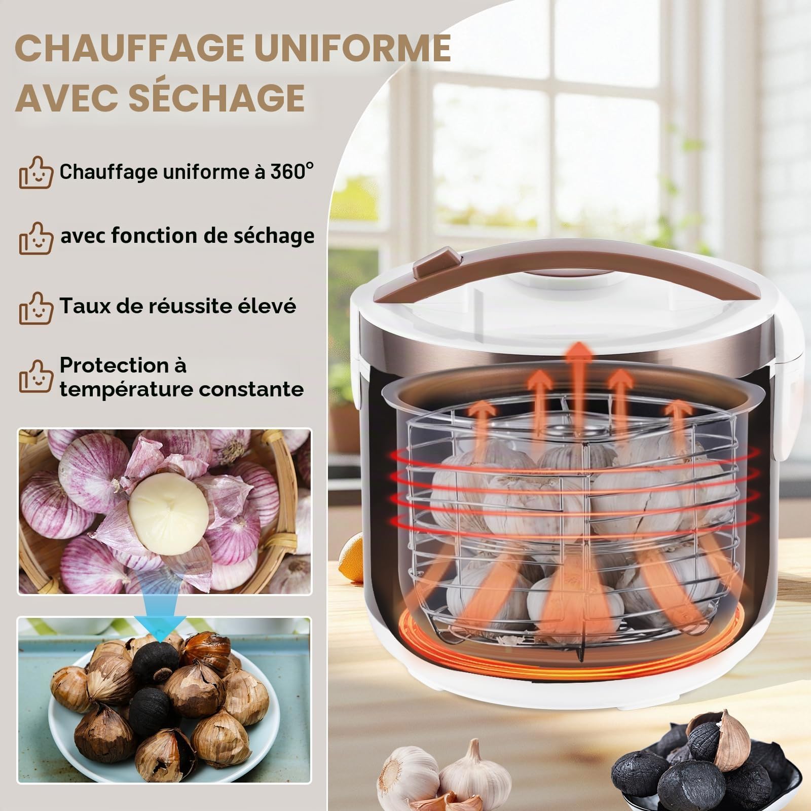 YUCHENGTECH Fermenteur Ail Noir Automatique 6L Fermenteur D'ail Noir Intelligent, Fermenteur pour Yogurt Tempeh e Natto avec Contrôle du Temps et de la Température - Contrôle de Séchage Indépendant