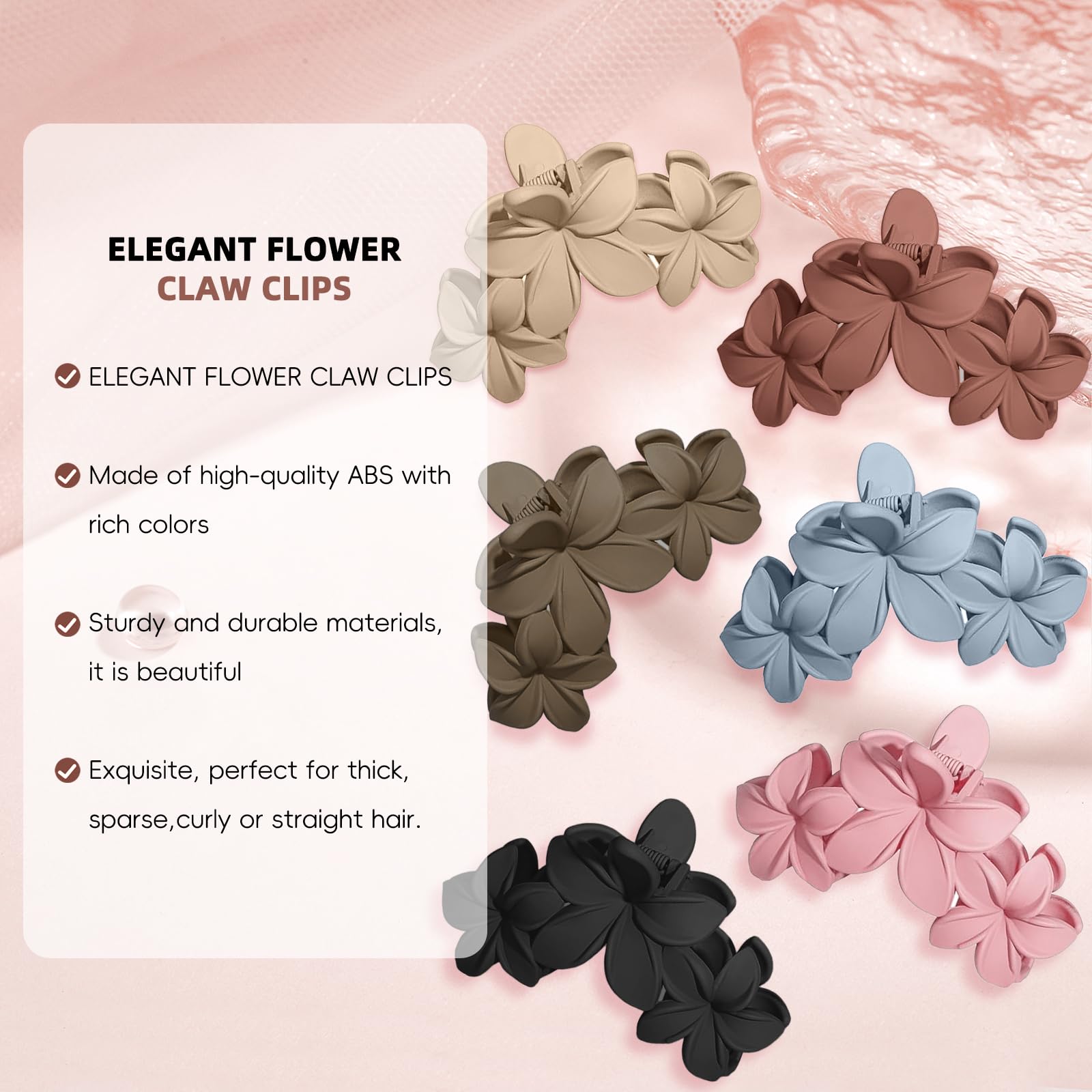 6 Pack Flower Hair Claw Clip for Women Non-slip Flower Hair Claws - Image 2
