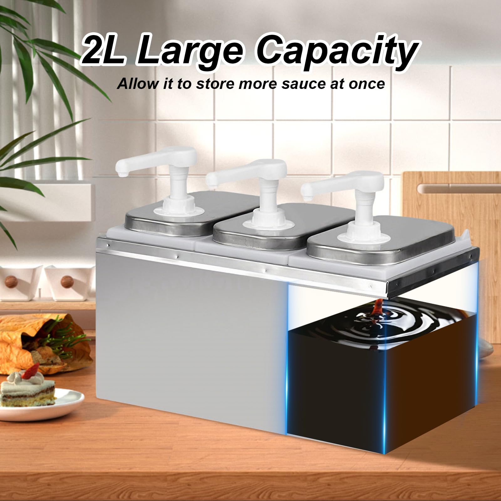 Distributore di salsa da 6 l, distributore di salse in acciaio inox 304, per alimenti, antigoccia, 10 cc per pompa, distributore di salsa per ketchup, maionese, salsa di bistecca, sciroppo da dessert