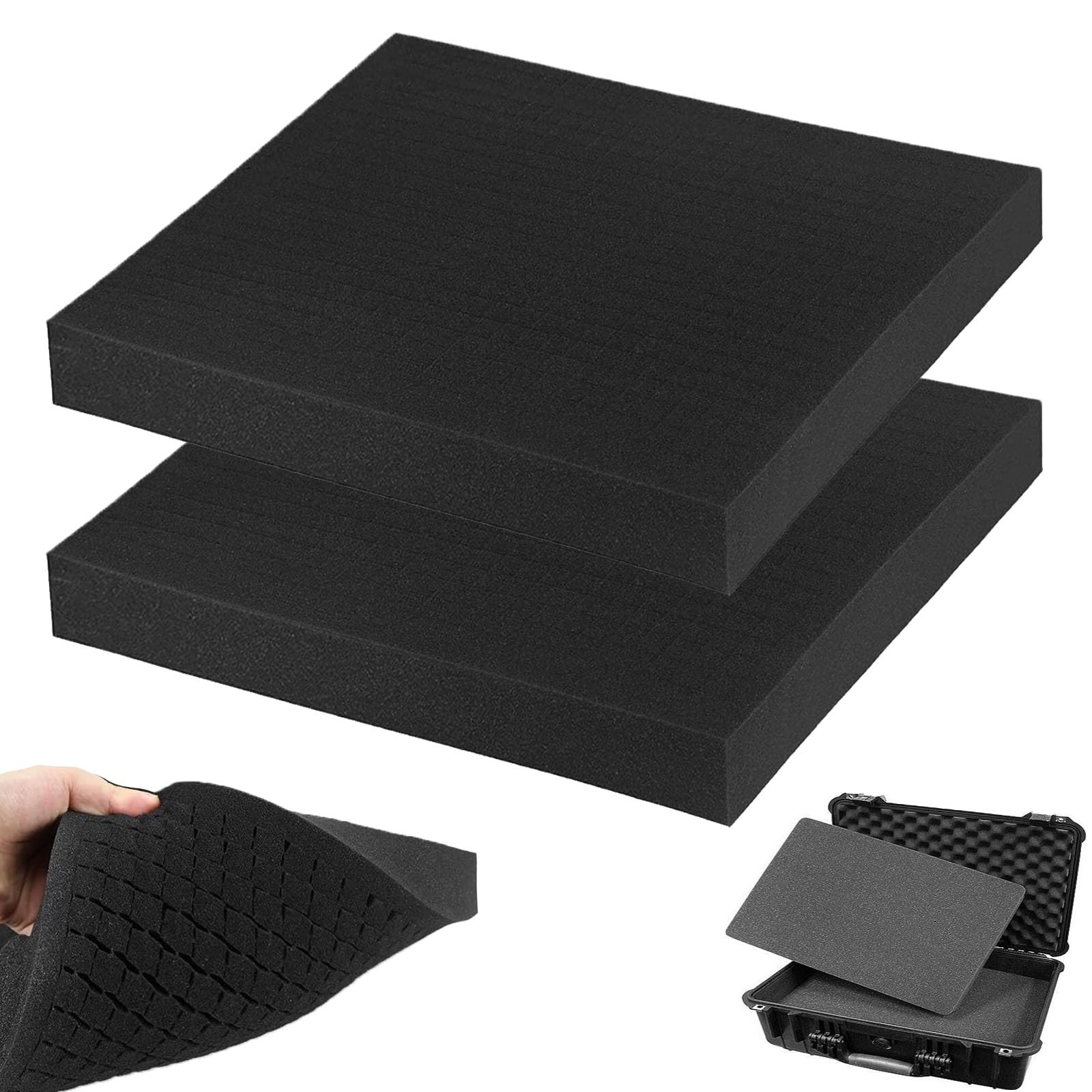 Schiuma a Griglia, 2 Pezzi 400 x 300 x 50 mm Gommapiuma a Griglia, Rete Gomma da Tagliare, Inserto in Schiuma Pretagliato, per Rivestimento interno della confezione, Nero