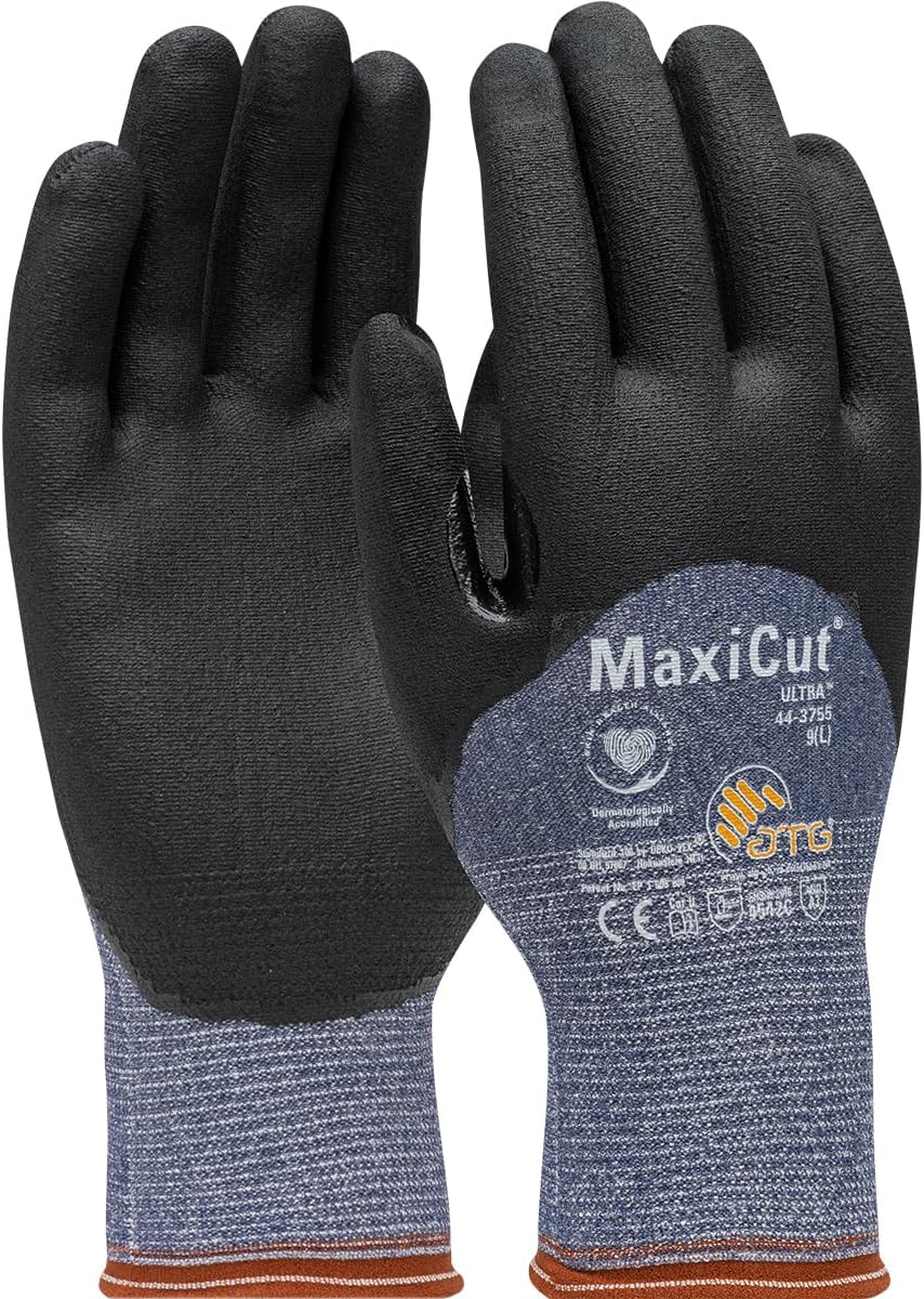 ATG 44-3755/M Maxicut Ultra, Blue 15G Eng Yarn, Black 3/4 Dip Microfoam Nitrile, A3 Blue