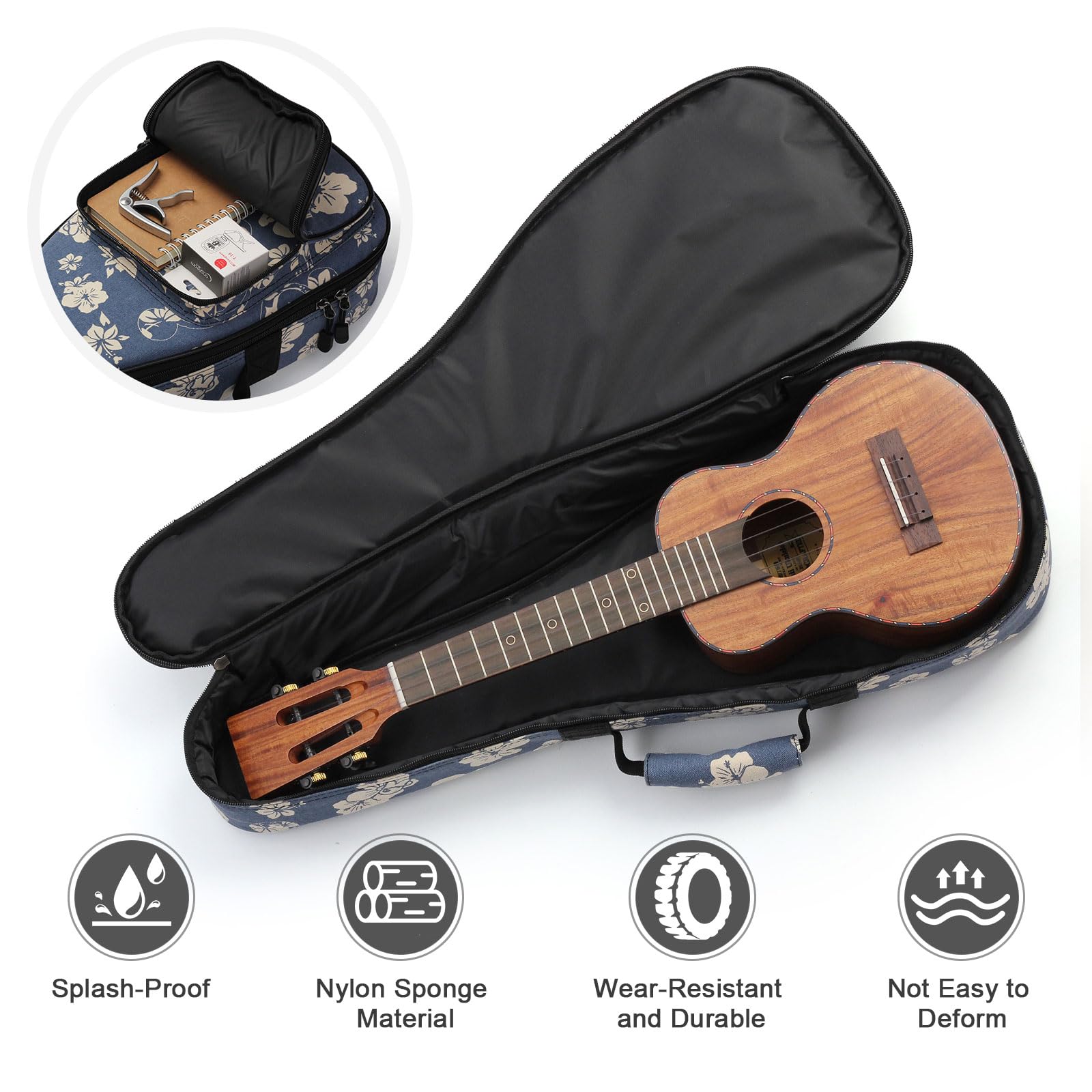 SHANNA Bunte Ukulele Tasche 21 Zoll Gigitasche Gigbag, Bariton-Gigbag für Gitarre, Bariton, Ukulele, Doppelgurt, weich, 53,3 cm, Hawaiianischer Stil, Ukulelentasche
