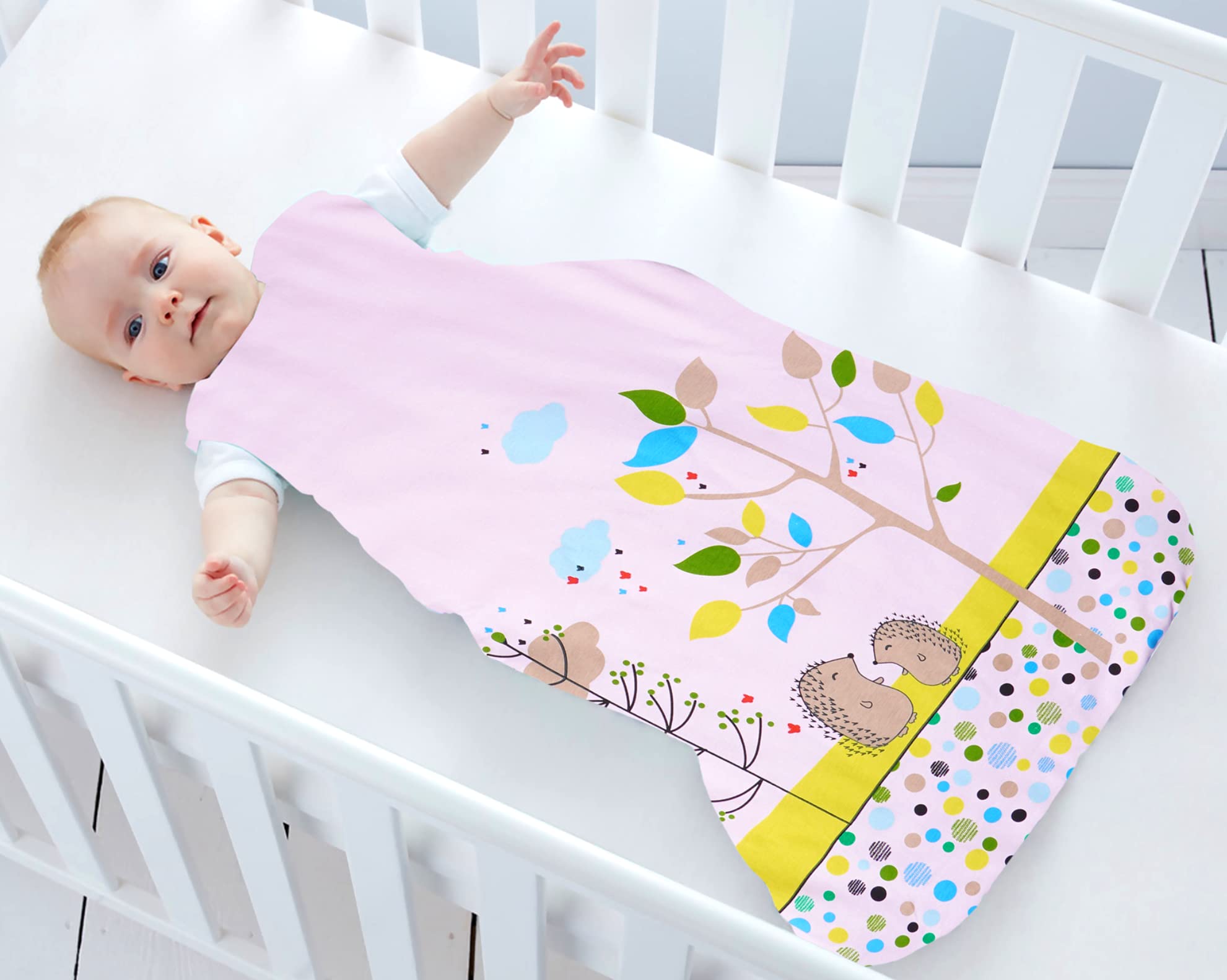 CRAFTLINEN� Super Soft Warm Cosy Organic Cotton with Poly Lining Padded 1.5 Tog Wearable Blanket Baby Sleep Sack/Sleeping Bag Suitable for Winter and AC Climate (0-12 Months) (Pink Spring)