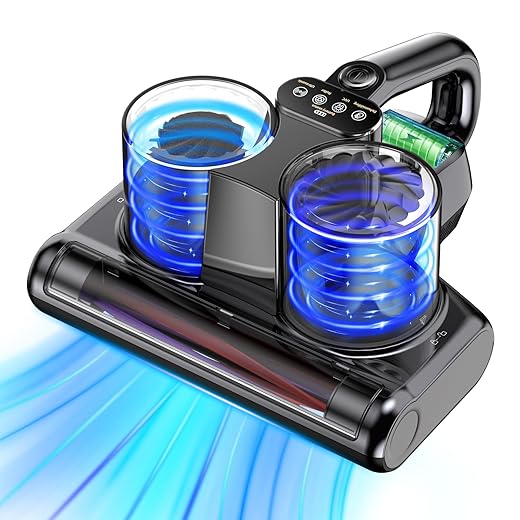 Mattress Vacuum Cleaner Cordless Bed Vacuum with 16Kpa Suction 253.7nm UV-C Light, Ultrasonic Technology, HEPA Filtration, Built-in 4*2500 mAh Battery, High/Low Dual Modes, Replacement Filter Included