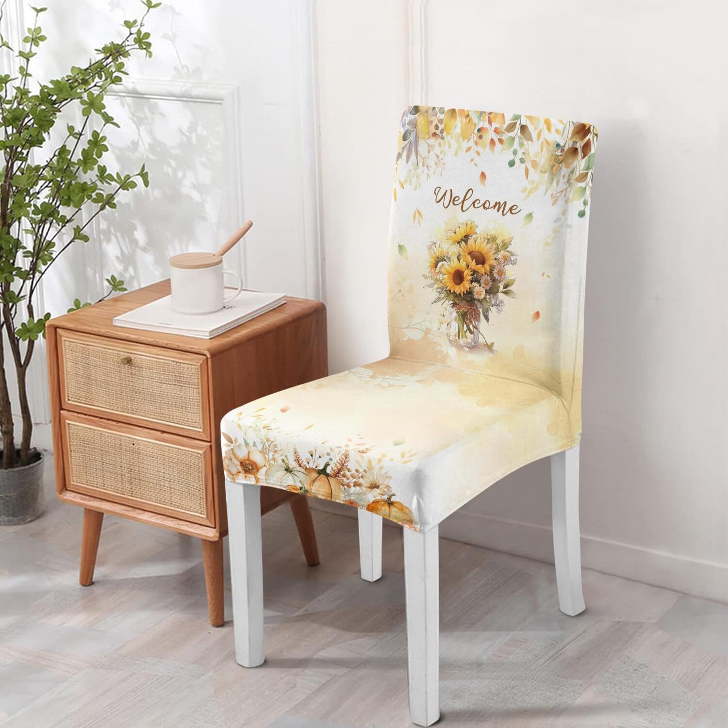 Fall Chair Covers Set of 4, Fall Decorations Stretch Removable Washable Dining Room Thanksgiving Chair Protector Slipcovers Autumn Decor Holiday Party Kitchen Home Decorations (Fall 2, 4 PCS)