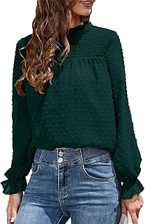 Top Plisado de Manga Larga, Cómoda Camisa de Manga Larga con Volantes, Informal, Suave para Viajes (M)