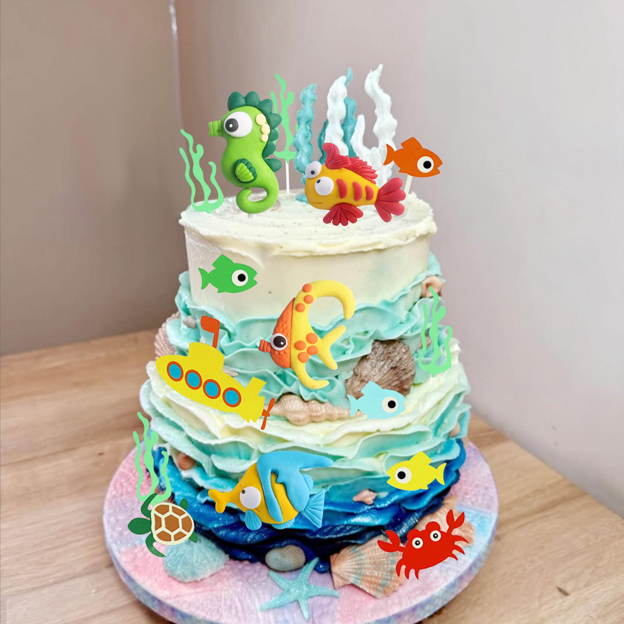 Under the Sea Ocean Animals Birthday Cake Decorations Sea Ocean Party Favor Supplies for Sea Ocean Theme Baby Shower Birthday Party - Image 4