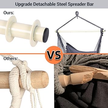 Swing Chair with Hardware Kit: Ohuhu XL Portable Hanging Chairs with 2 Cushions Detachable Metal Support Bar Side Pocket for Indoor, Hammock Chair for Patio Bedrooms Teen Girls Room Decor, Gray