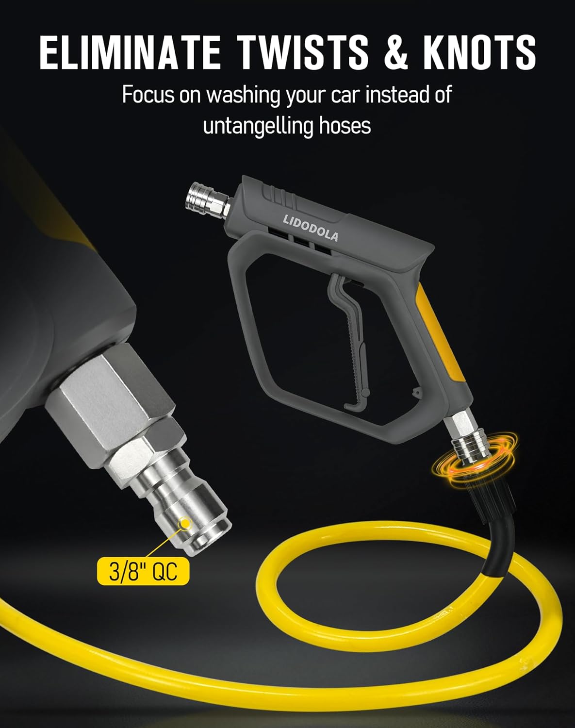 ​LidoDola 5000 PSI Pressure Washer Gun with Swivel - High Power Washer Gun with 3/8" Male Plug, 5 Nozzle Tips,Features 3 Selectable Lengths,Ergonomic Grip for Car/Driveway/Industrial Cleaning​
