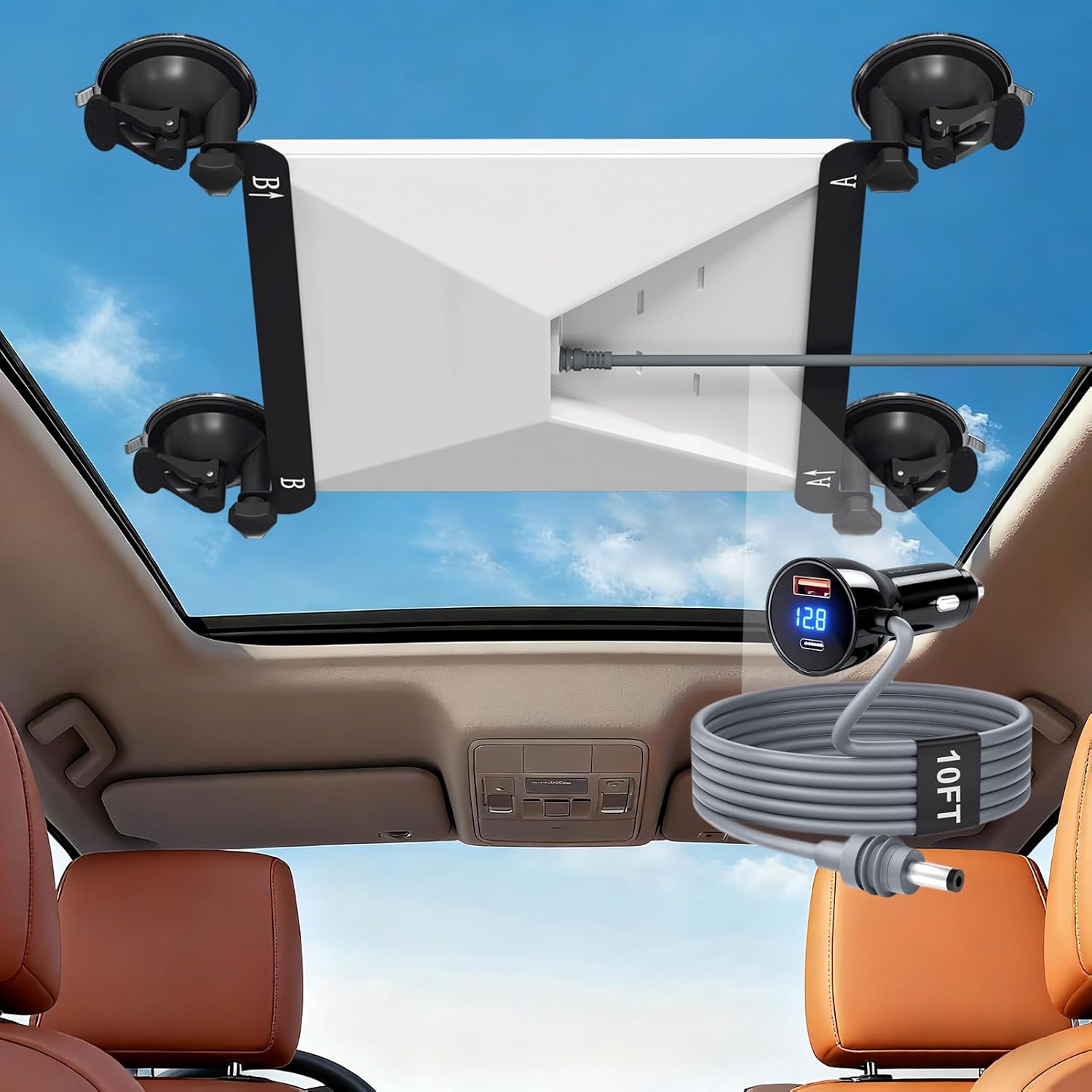 Starlink Mini Suction Cup Mount with 3 in 1 Car Charger, Secure Satellite Mounting Kit for Car Windows & Sunroofs, Rv, Boat, Truck Glass and Road Trips with 2 Replaceable Suction Cup