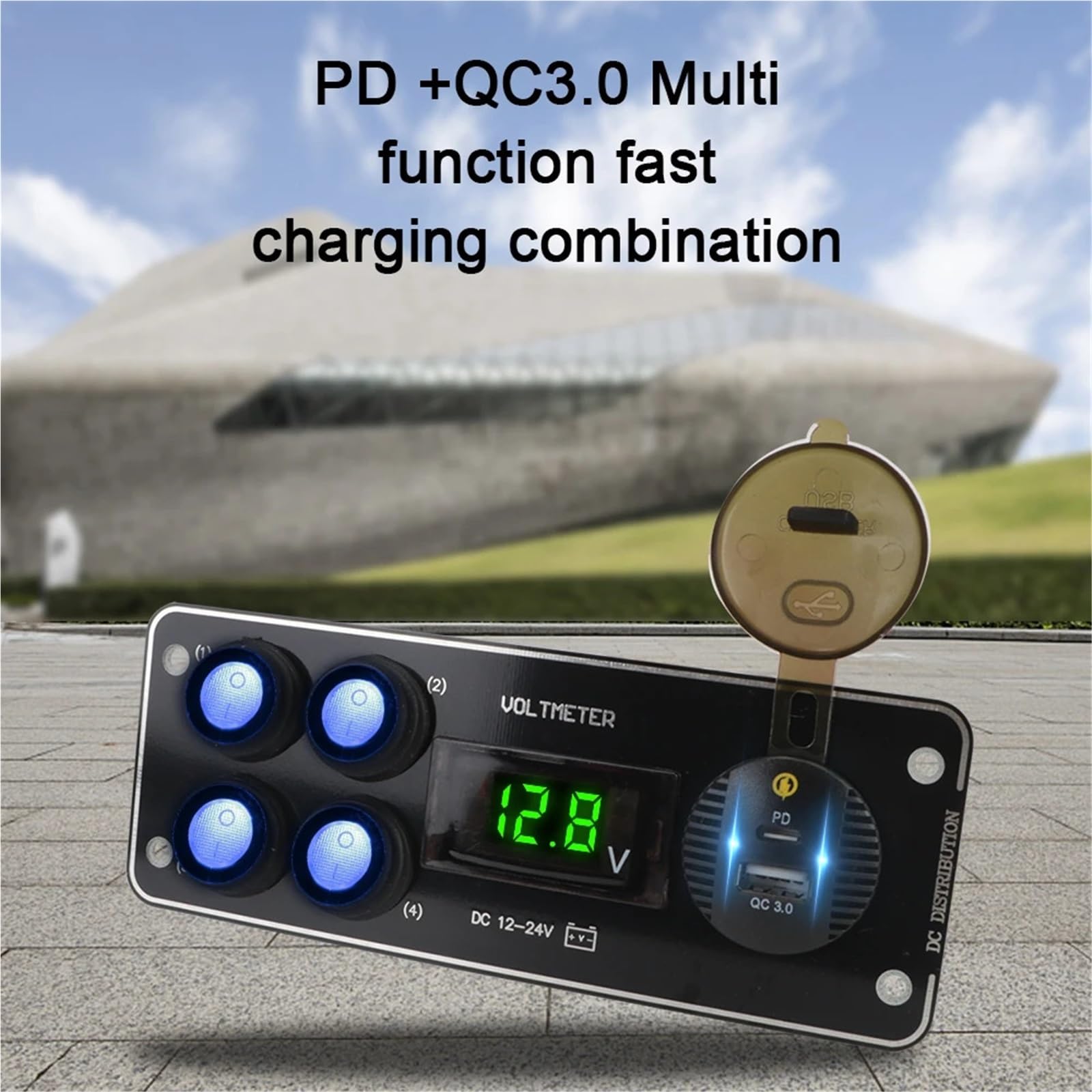 24V 12V Panel przełączników 4 przyciski przełącznik świateł samochodowych ładowarka USB 3.0 zasilacz akcesoria samochodowe do łodzi przyczepa kempingowa przyczepa ciężarowa(Green)