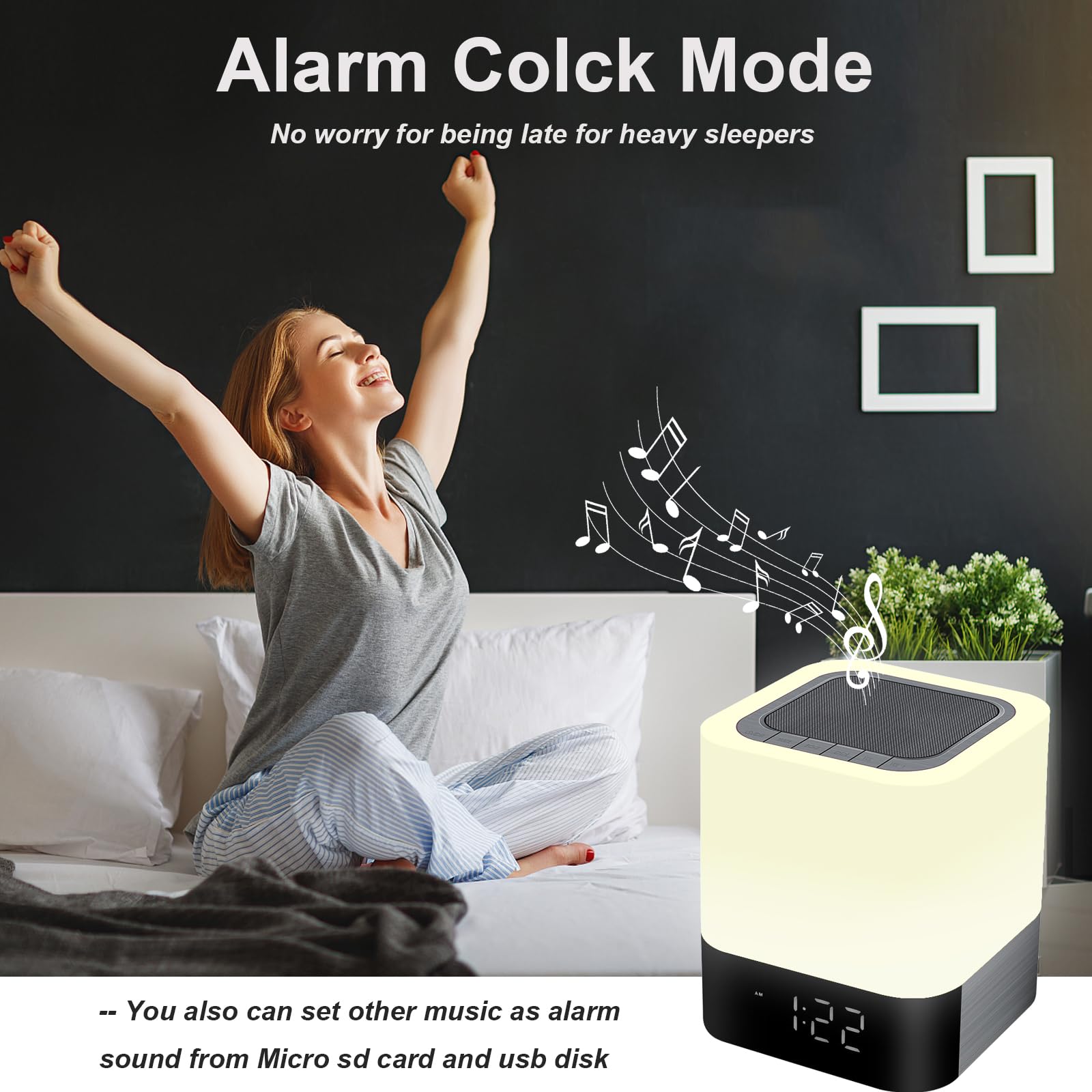 Bluetooth Lautsprecher mit Licht Nachttischlampe Touch Dimmbar Wecker RGB Farbwechsel LED Tragbarer Bluetooth Lautsprecher Tischlampe Geschenke für Mädchen Kinder Teenager Jungen Geschenk für Frauen