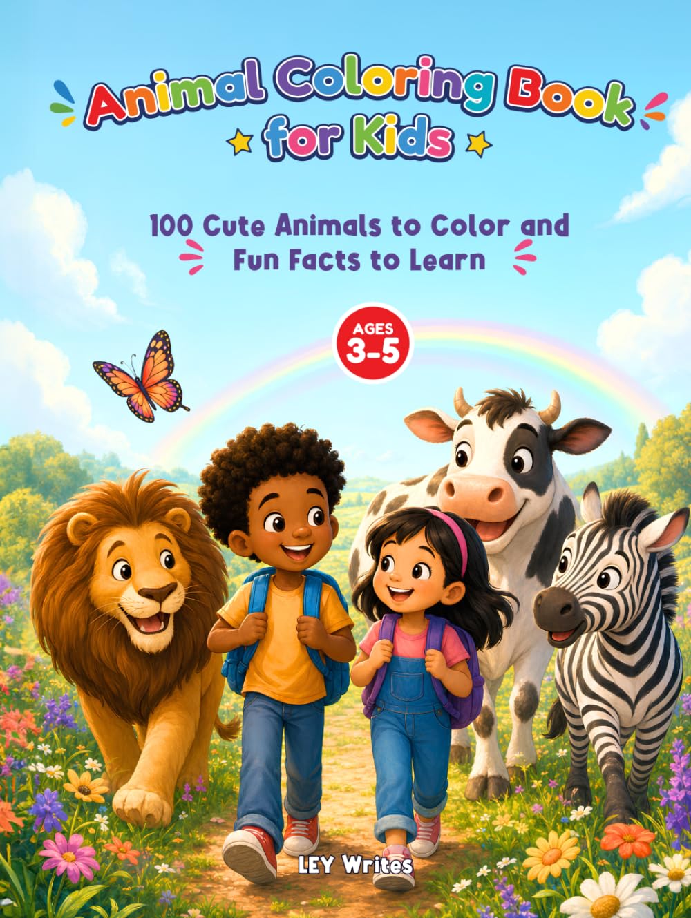 Animal Coloring Book for Kids: 100 Cute Animals to Color and Fun Facts to Learn