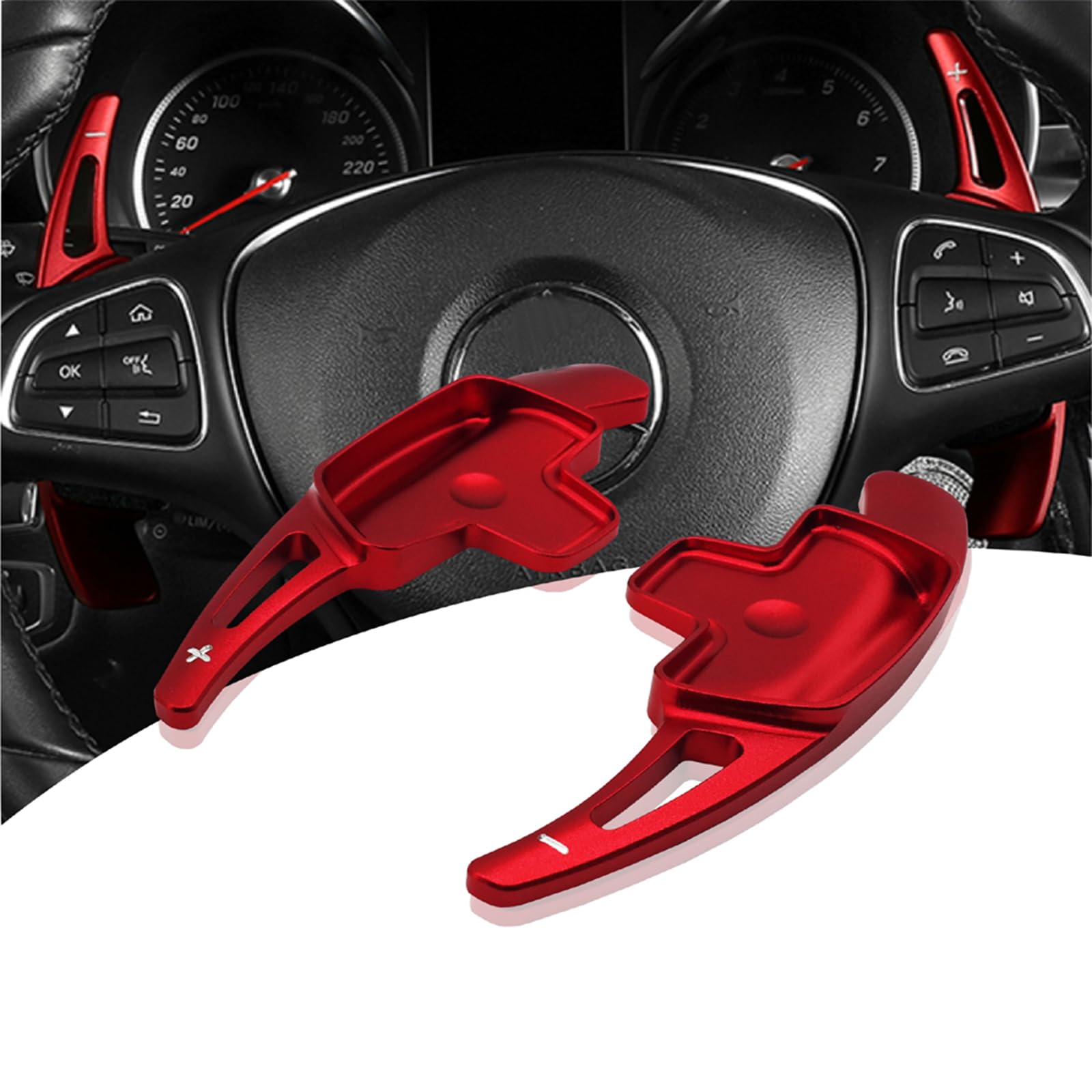 NYZAUTO Aluminum-Alloy Steering Wheel Paddle Shifter Extension Compatible with Mercedes Benz A B C CLA CLS E G GL GLA GLC GLE GLS Metris S SL SLC Class（Model B-Red)
