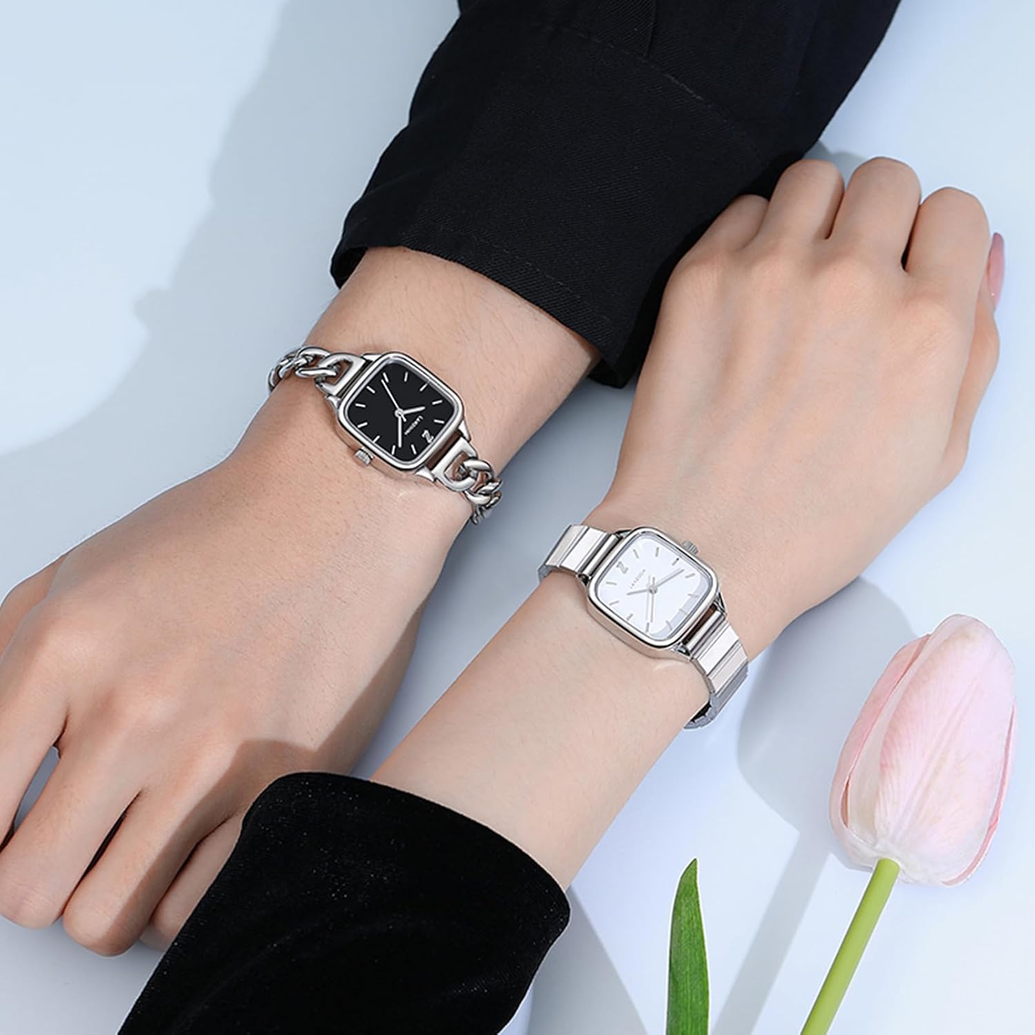 LANZOOM Unisex Black Watches for Women and Men Easy Read Ladies Wrist Watches 316L Stainless Steel Case and Bracelet,Minimalist Casual - Image 5