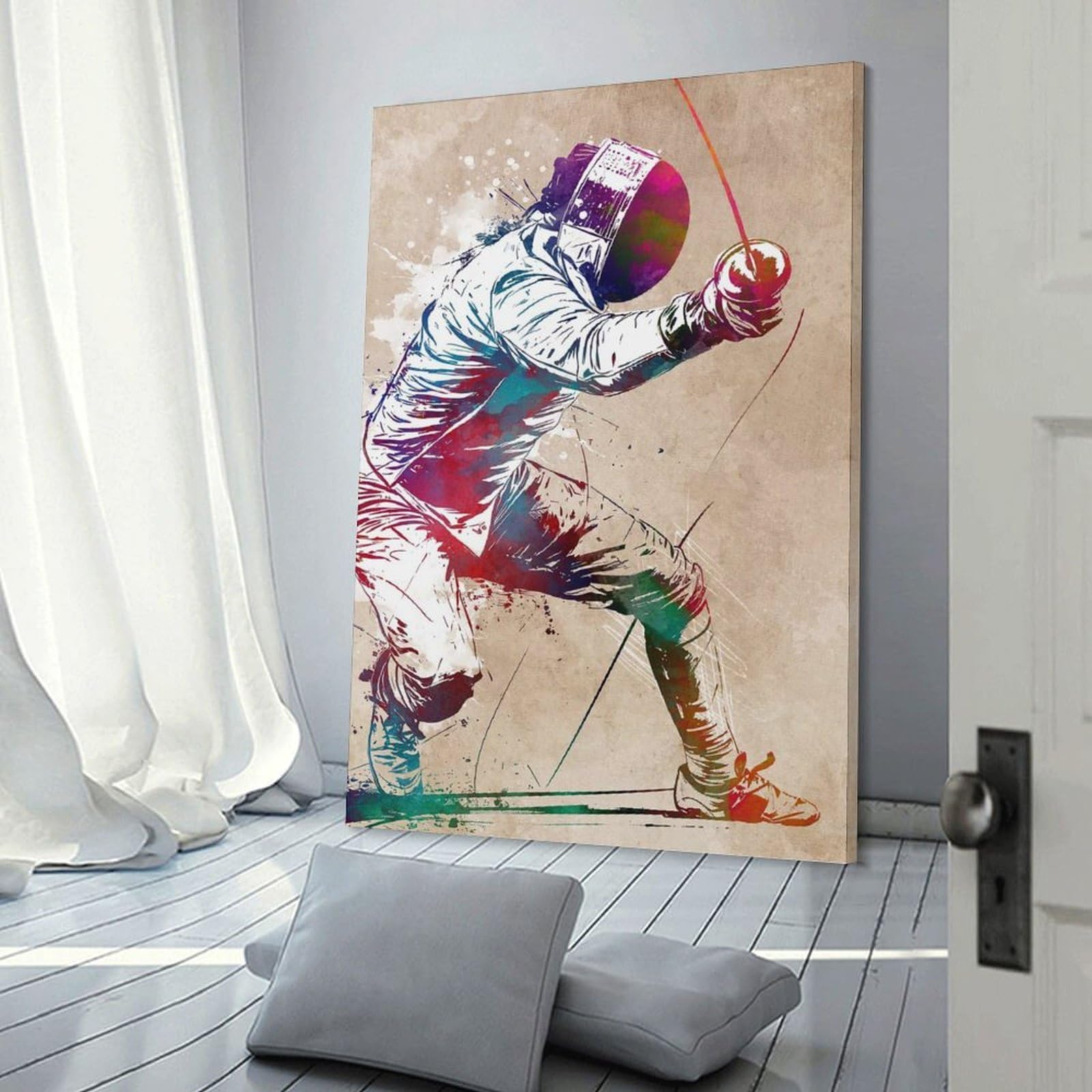 Junmoney Fencing Sport Art Canvas Wall Art 12x18inch(30x45cm), for Home Lounge, Bedroom Or Reading Nook, Eye Catching Artwork for Blank Walls