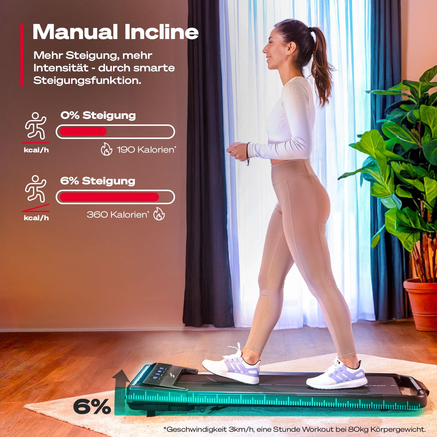 Sportstech sWalk Lite Plus Walking Pad Laufband für Zuhause, 2 in 1 klappbar, bis 12 km/h Treadmill & 6 km/h Walkmodus, manuelle Steigung, App-Steuerung, LED-Anzeige, Fernbedienung, bis 120 kg, leise