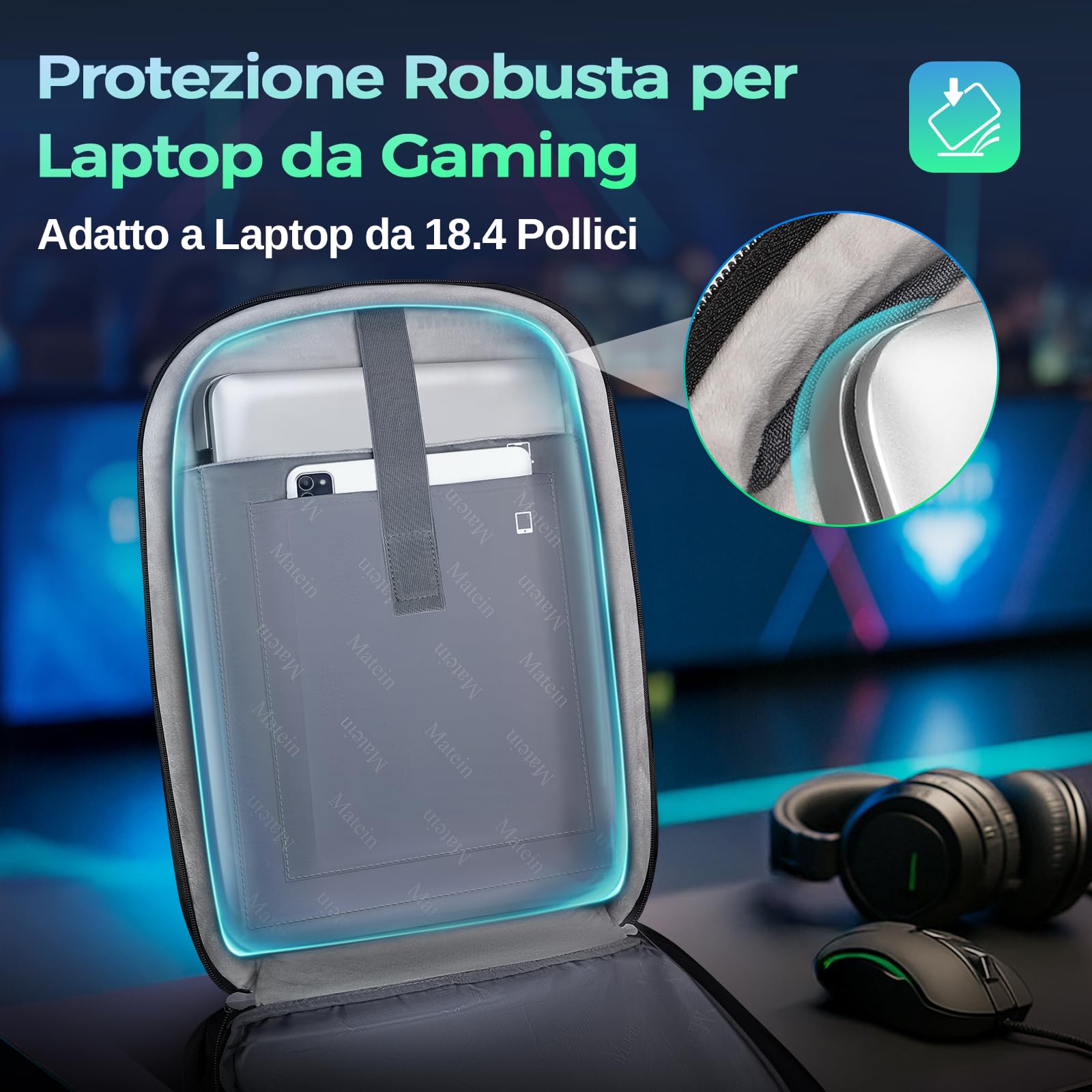 MATEIN Zaino Porta PC 18.4 Pollici, Zaino Uomo Grande per Laptop da Gaming | Grande Zaino Lavoro Uomo 55L, Zaino Impermeabile con Copertura Rimovibile, Business Backpack for Men, per Ufficio, Università