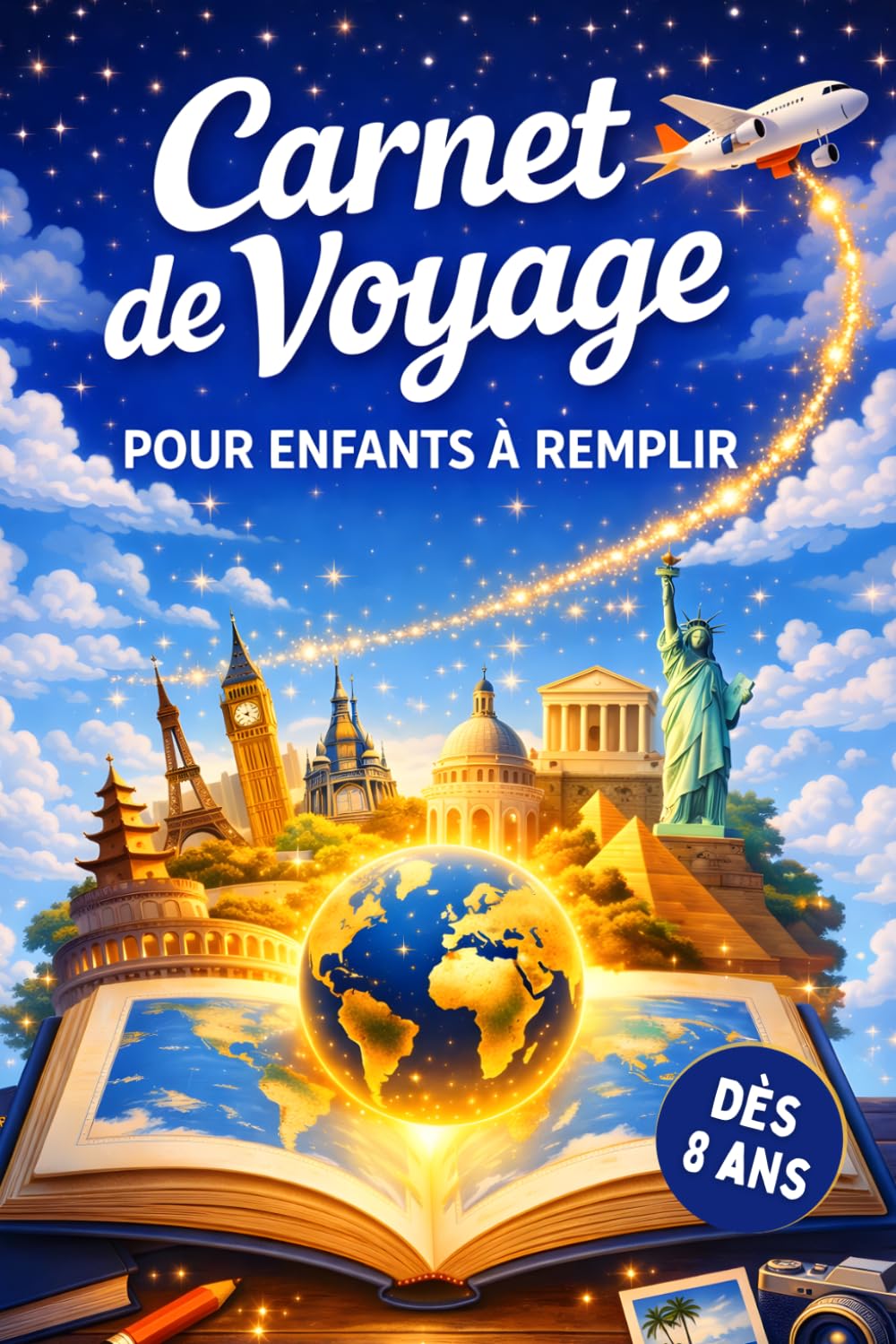 Carnet de Voyage à remplir pour enfant: Prêt pour l'aventure ? Pars à la découverte du monde avec ce journal de bord de vacances à compléter : pages ... diplôme à découper, idée cadeau fille, garçon