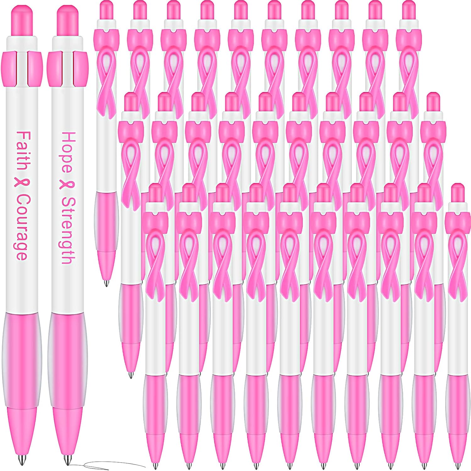 Teling 100 Pcs Breast Cancer Awareness Pens Pink Ribbon Retractable Gel Ballpoint Black Ink Pens Bulk Breast Cancer Awareness Party Favors Office Supplies Item for Women Nurse Inspiration Gifts