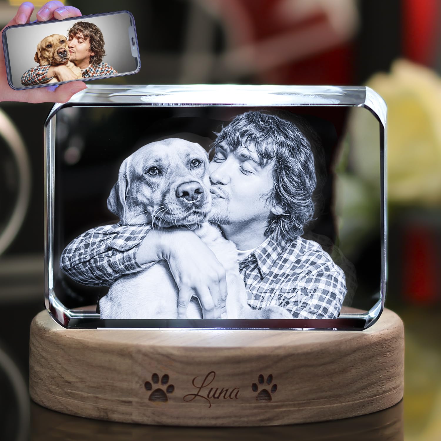 zeiniyio Pet Memorial Gifts for Dogs Cats,Personalized Pet 3D Crystal Photo,Dog Memorial,Dog Remembrance gift,3D Laser Etched Picture,Personalized Customized Pet Photo Frame