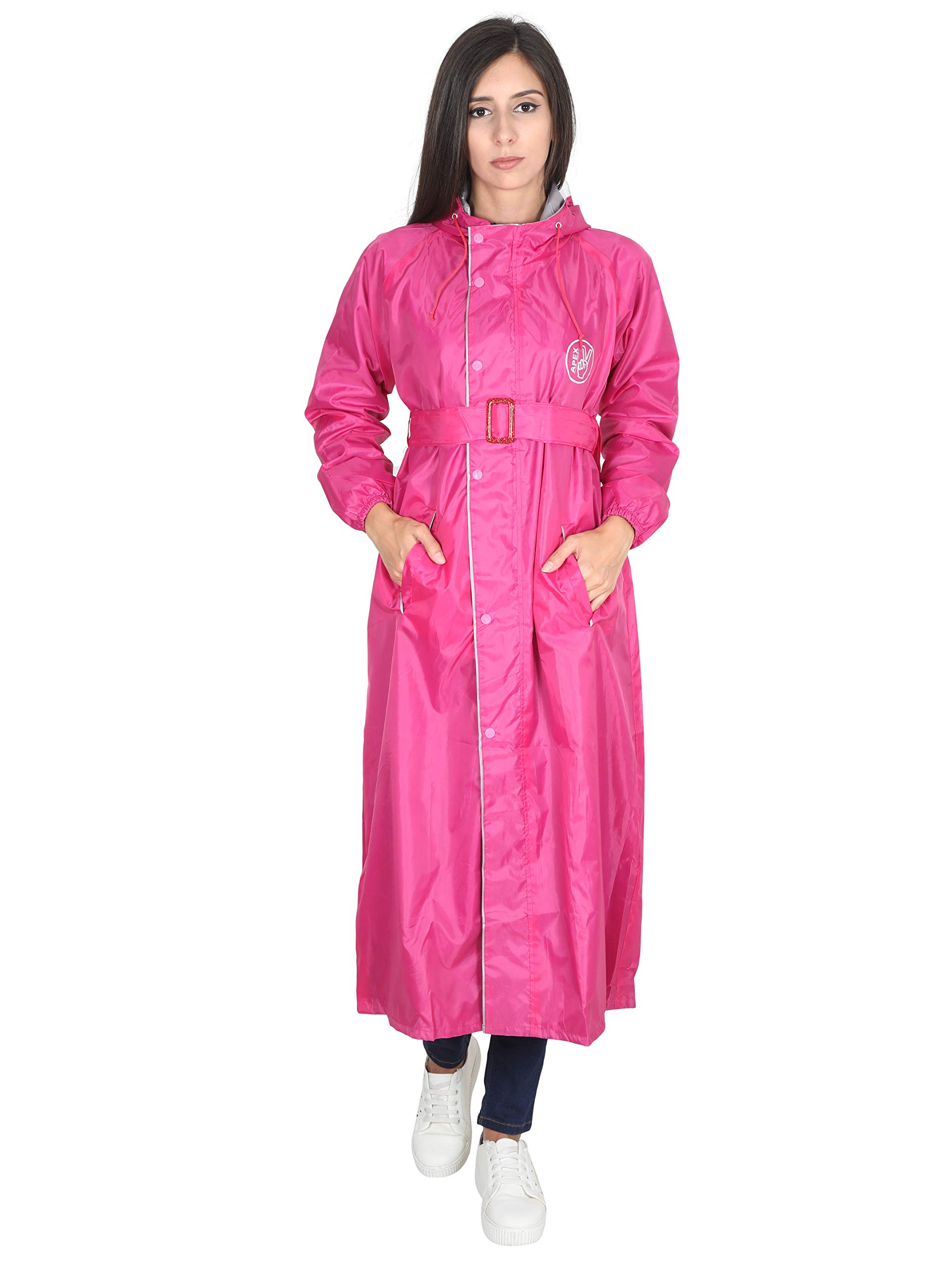 Waterproof Long/Full Raincoat for Women with Adjustable Hood and Reflector at Back for Night Visibility. Pack Contains Top and Storage Bag
