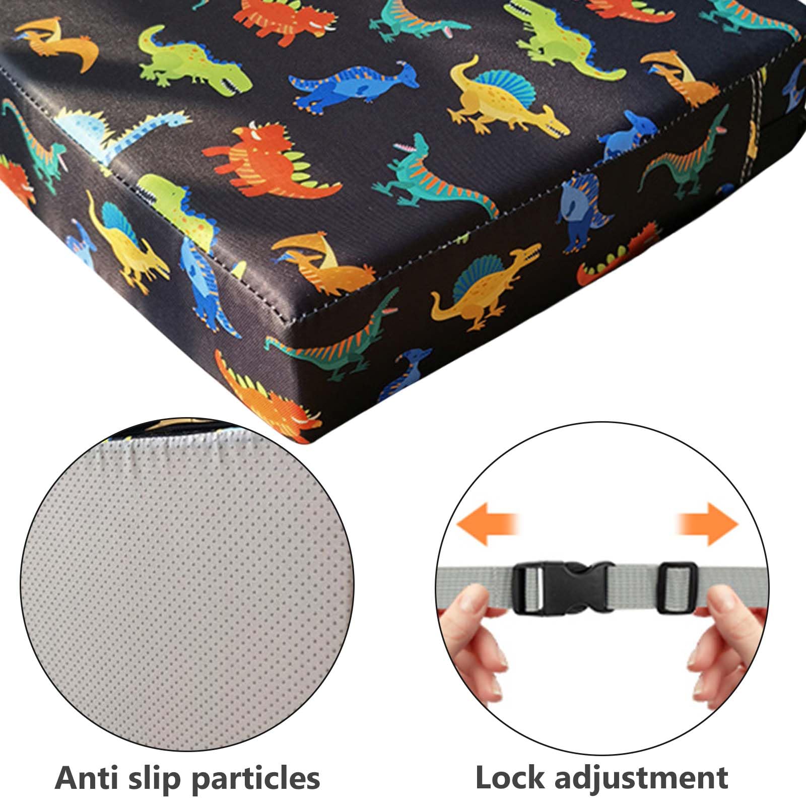 Seduta rialzata per bambini, 10 cm, impermeabile, in tessuto Oxford per bambini, con fibbia di sicurezza, lavabile, smontabile, quadrato, per casa, in viaggio (nero)