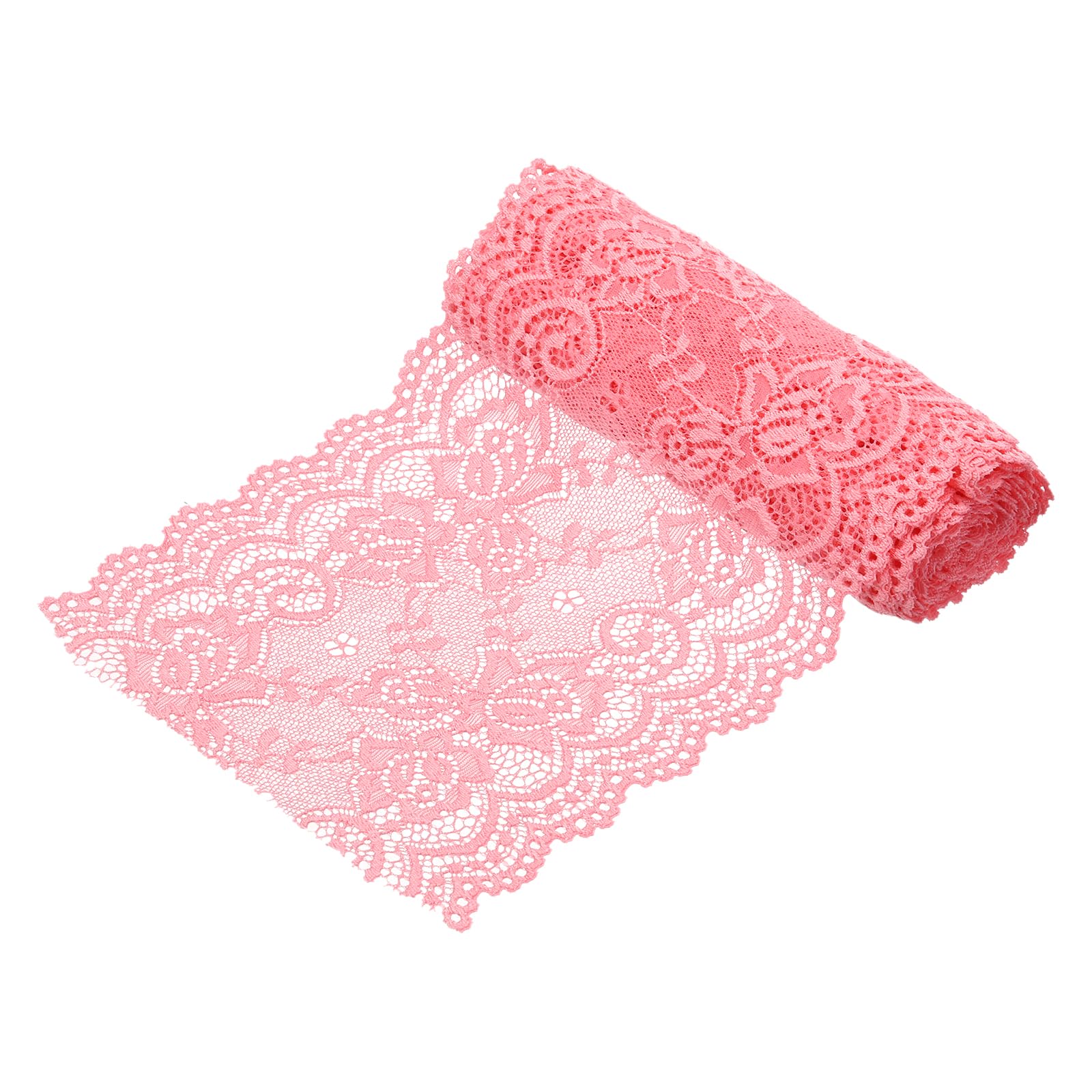 sourcing map 6 Inch Wide 3 Yard Elastic Lace Ribbon, Stretch Floral Pattern Lace Trim Embroidered Fabric for Sewing Making and DIY Crafts Gift Wrapping Bouquets Wedding Decor(Pink Red) โ image 1