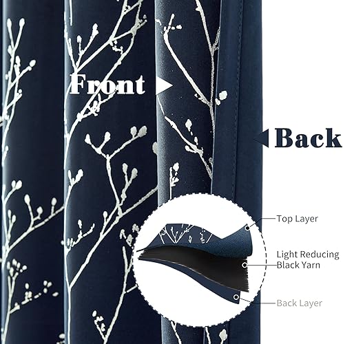 Miniatura 3 de Vangao Cortinas de oscurecimiento de habitación para sala de estar, estampado de enrejado plateado, aislamiento térmico, ojales en la parte