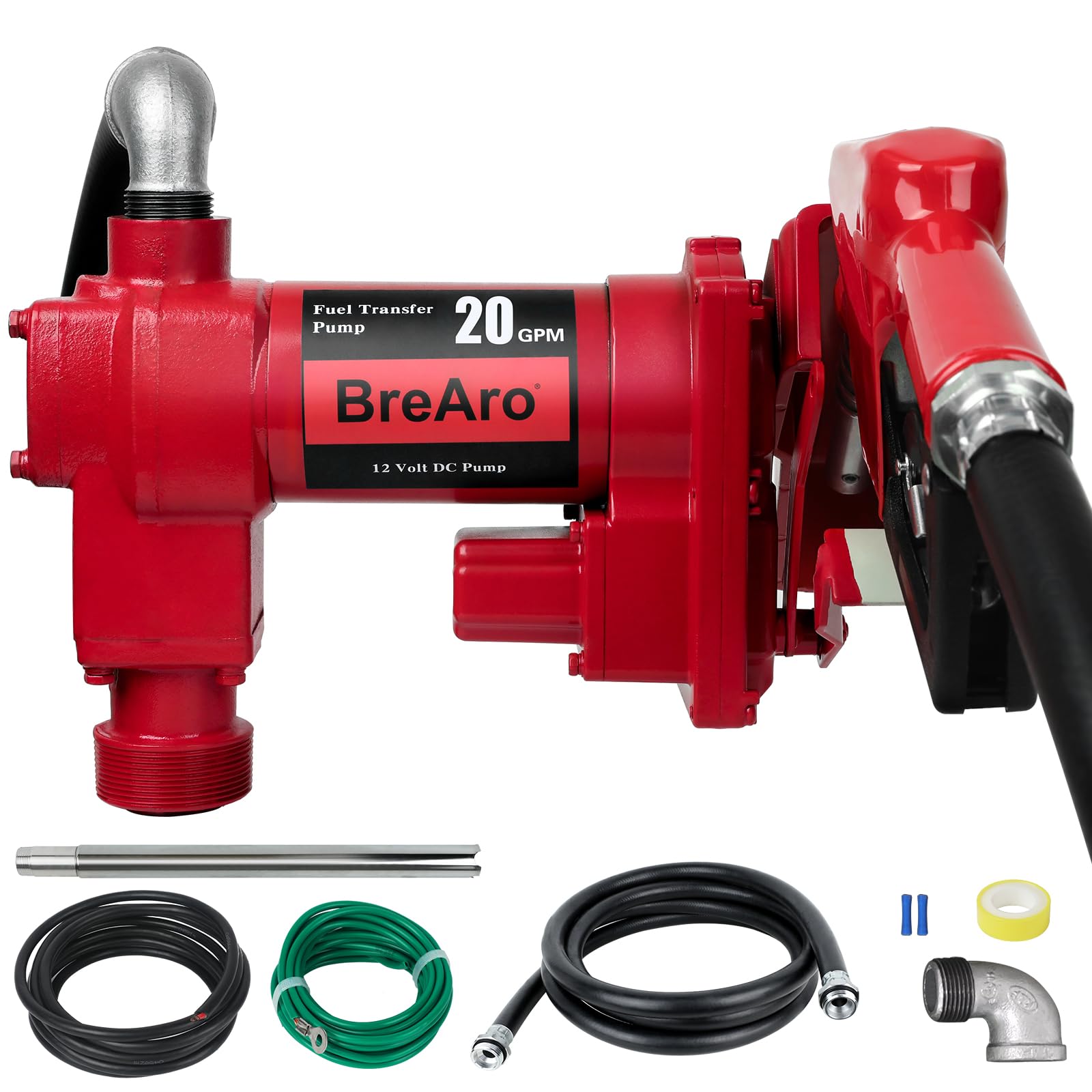 fuel transfer pump 20 gpm high flow 12v heavy duty cast iron transfer pump with automatic nozzle for gasoline, diesel, kerosene, ethanol, methanol, and biodiesel