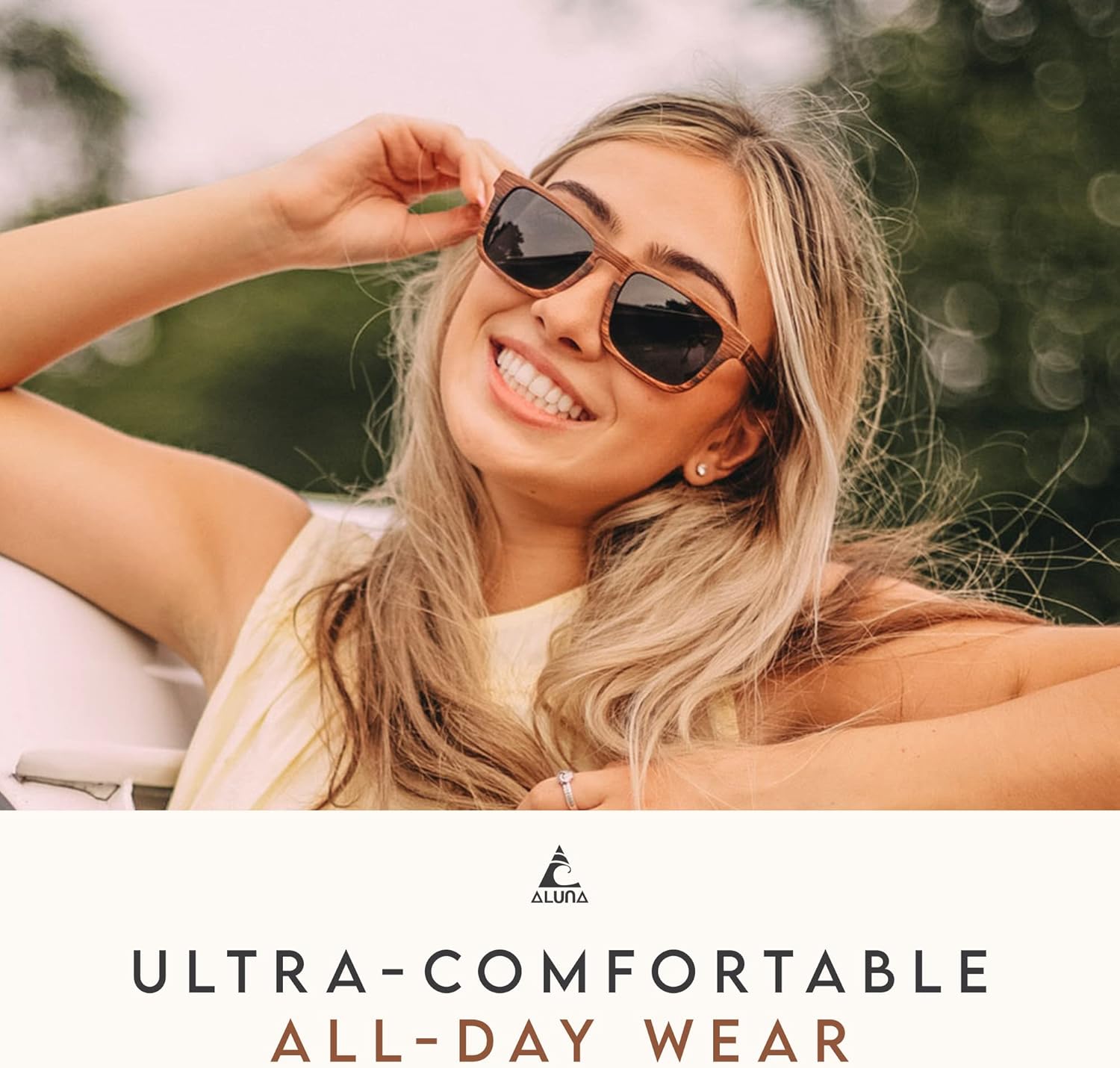 Aluna - Wooden Shades for Women and Men, Lightweight and Cool Sunglasses with HD Polarized Lens, Stylish Retro Sunglasses - Image 6