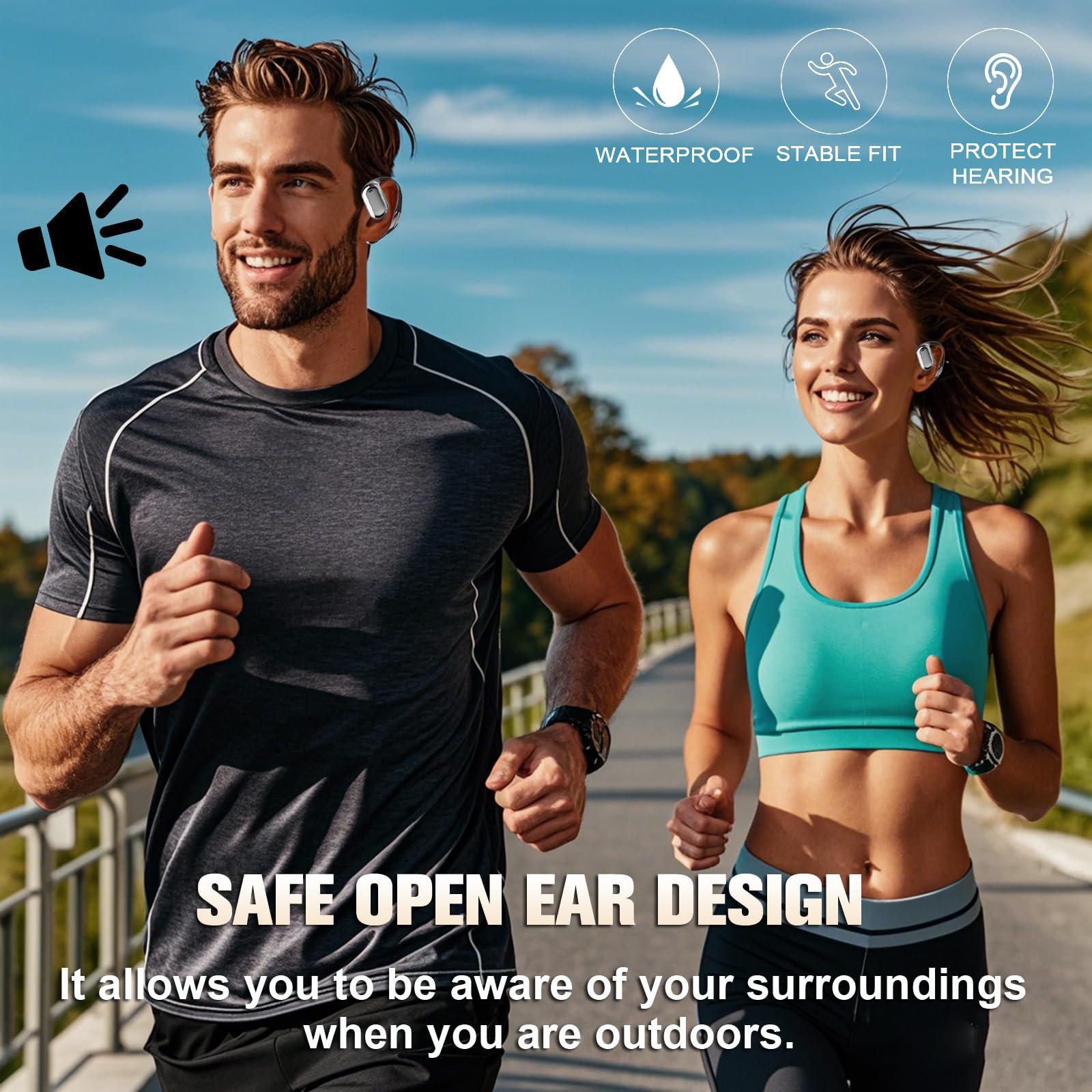 Auricolari wireless Bluetooth touch screen con cancellazione attiva del rumore, auricolari sportivi a conduzione d'aria per corridori, auricolari Bluetooth ANC da corsa sopra l'orecchio con schermo