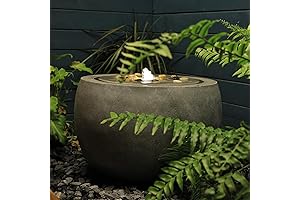 17.7" Outdoor Fountain with Lights, Pump, and Pebbles for Patio, Deck, Pond,...