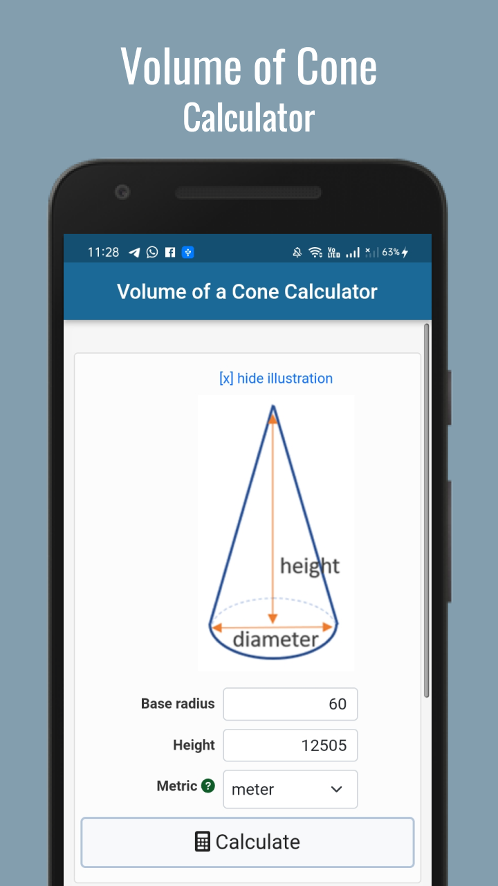 Volume of a Cone Calculator App on Amazon Appstore