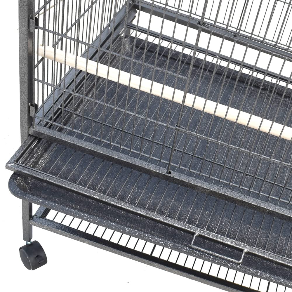 Melko Pajarera grande con ruedas, 164 x 109 x 75 cm, metal negro | Incluye perchas, comederos, bebederos para pájaros y bandeja de suciedad, para periquitos y loros, puertas con cerradura