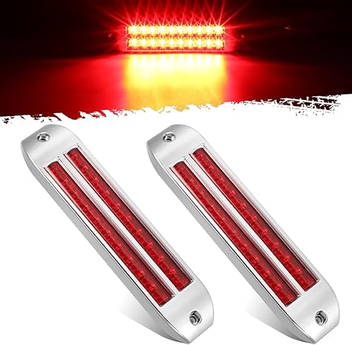 Partsam 2 barras de luz LED de 8 14 pulgadas para remolque, color rojo, 20 luces LED cromadas para montaje empotrado, barra de luz trasera de