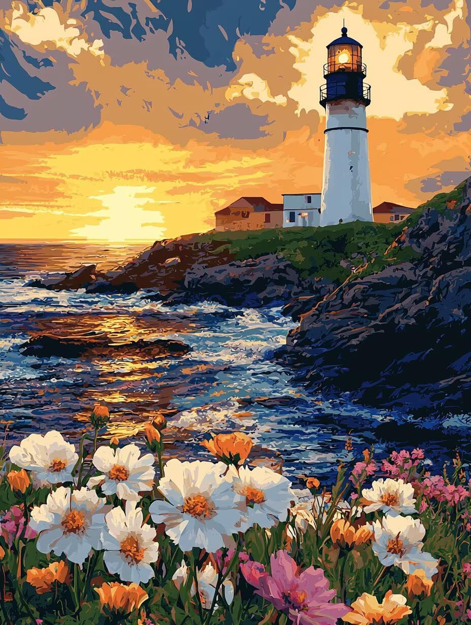 WEISHIWE Dipingere con i Numeri Adulti Paesaggio del faro, 80x100cm s-229 | Paint by Numbers Kit con Pennelli e Acrilico Pigmento, Fai da te Olio La Pittura di Numeri Kit, Decora la Casa, senza Cornice