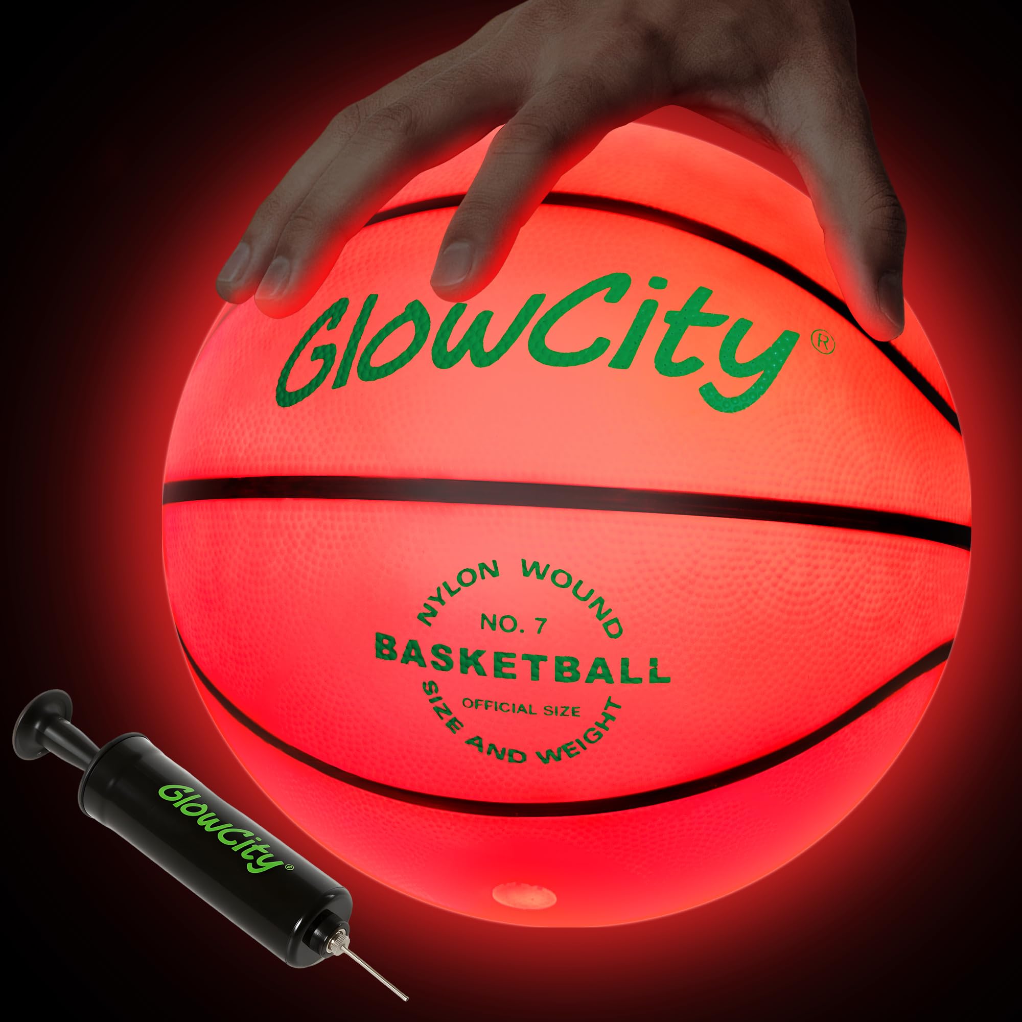 GlowCity Glow in The Dark Basketball - Sizes 5, 6, 7 Light Up Ball for Kids, Teens & Adults - Red Glow for Outdoor Games - Sports Birthday Gifts Ideas for Boys Ages 6 7 8 9 10 11 12 13 14